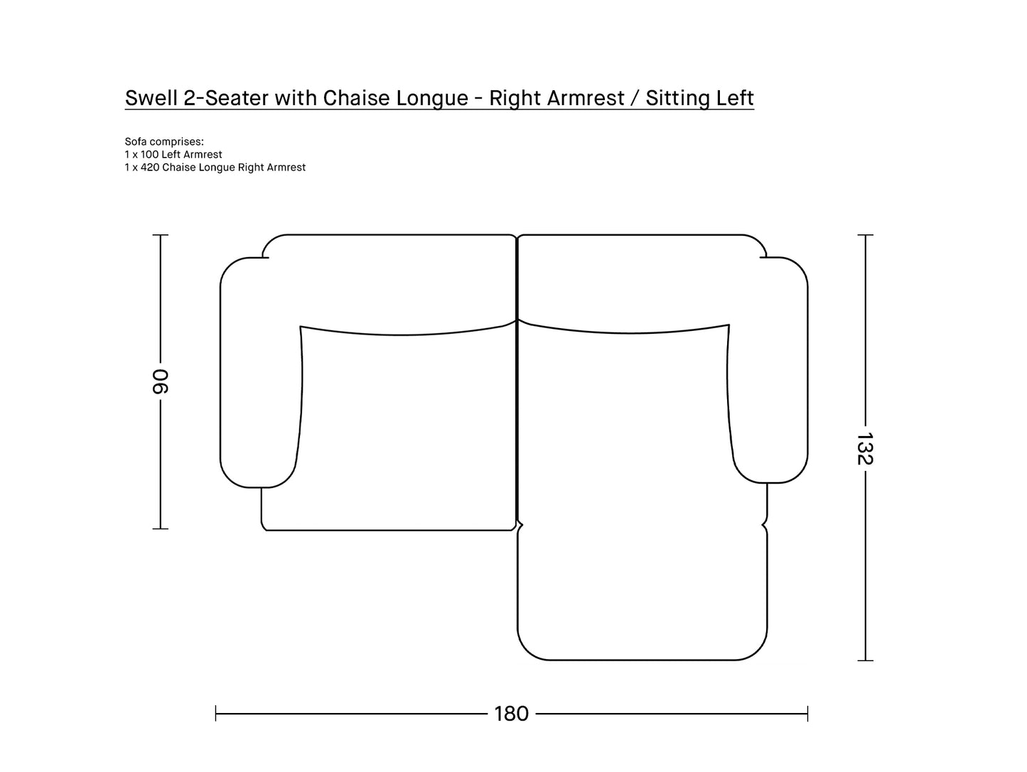 2-Seater with Chaise Longue - Right Armrest (Sitting Left) by Normann Copenhagen