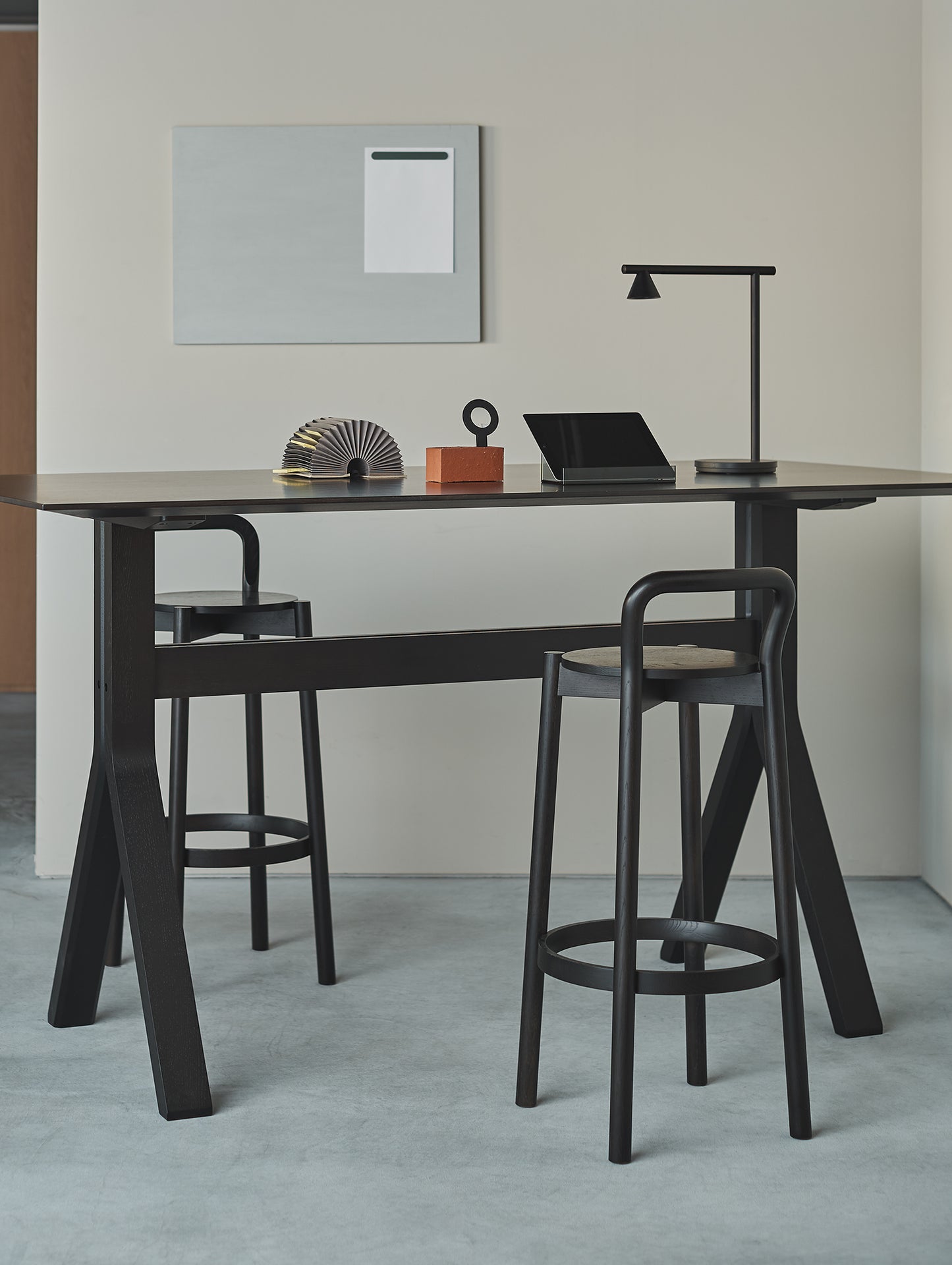 Castor Barstool with Backrest by Karimoku New Standard - Black Oak