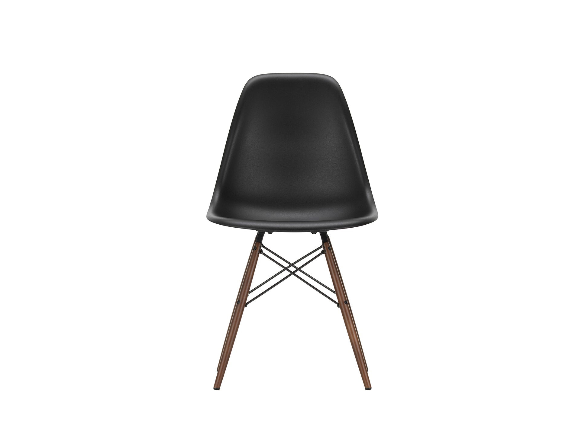 Vitra Eames DSW Plastic Side Chair - 12 Deep Black / Dark Maple Base