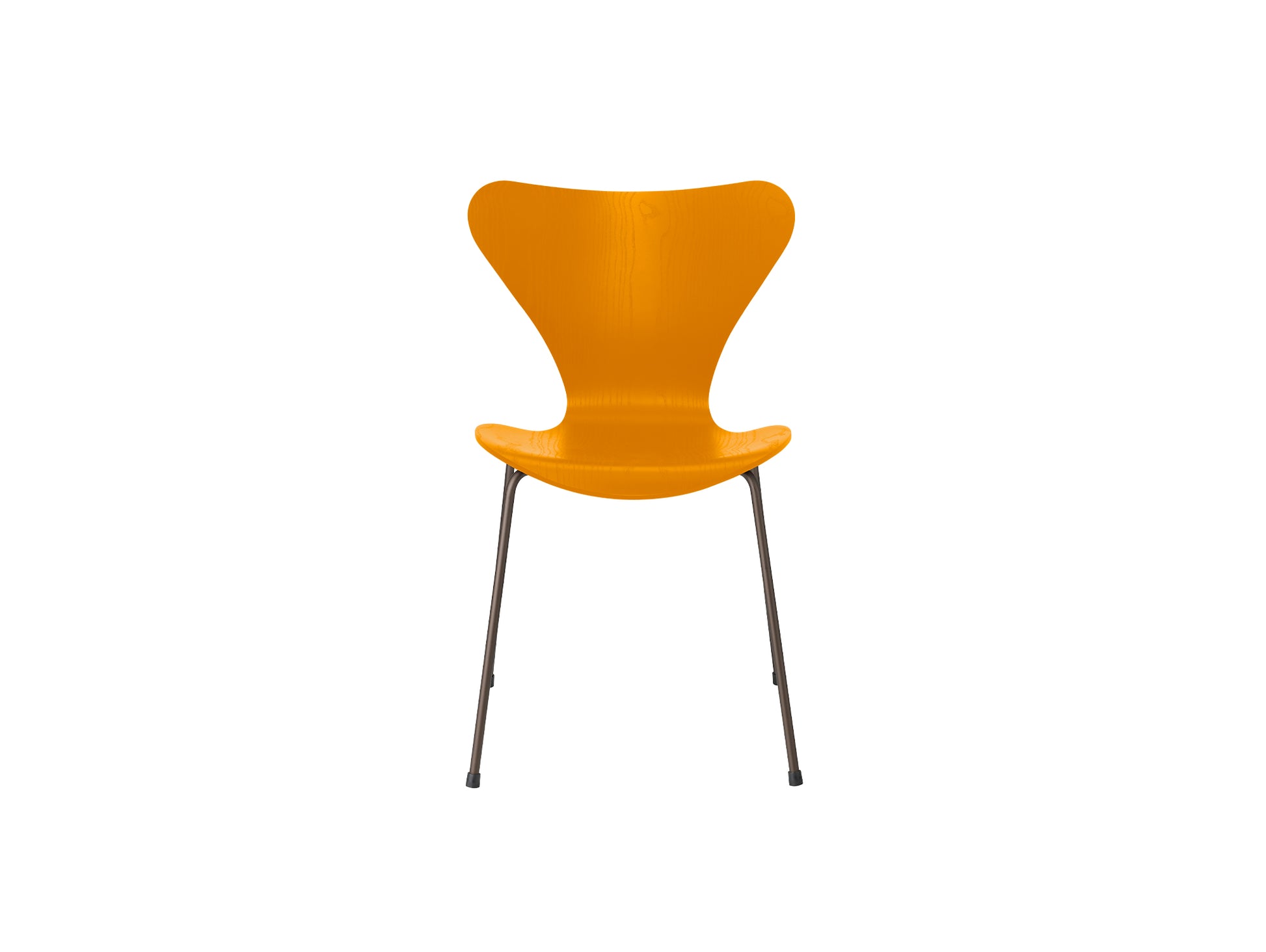 Series 7™ 3107 Dining Chair by Fritz Hansen - Burnt Yellow Coloured Ash Veneer Shell / Brown Bronze Steel