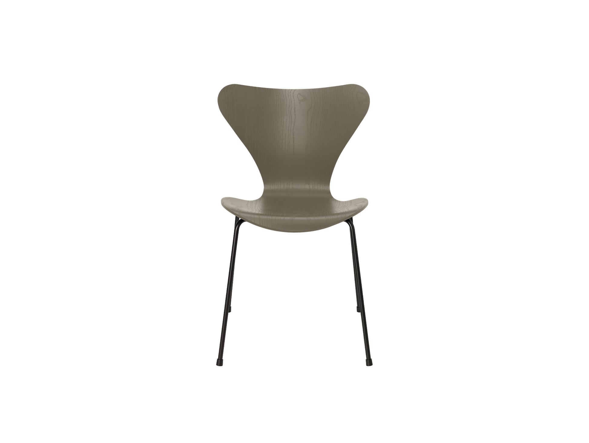 Series 7™ 3107 Dining Chair by Fritz Hansen - Olive Green Coloured Ash Veneer Shell / Black Steel