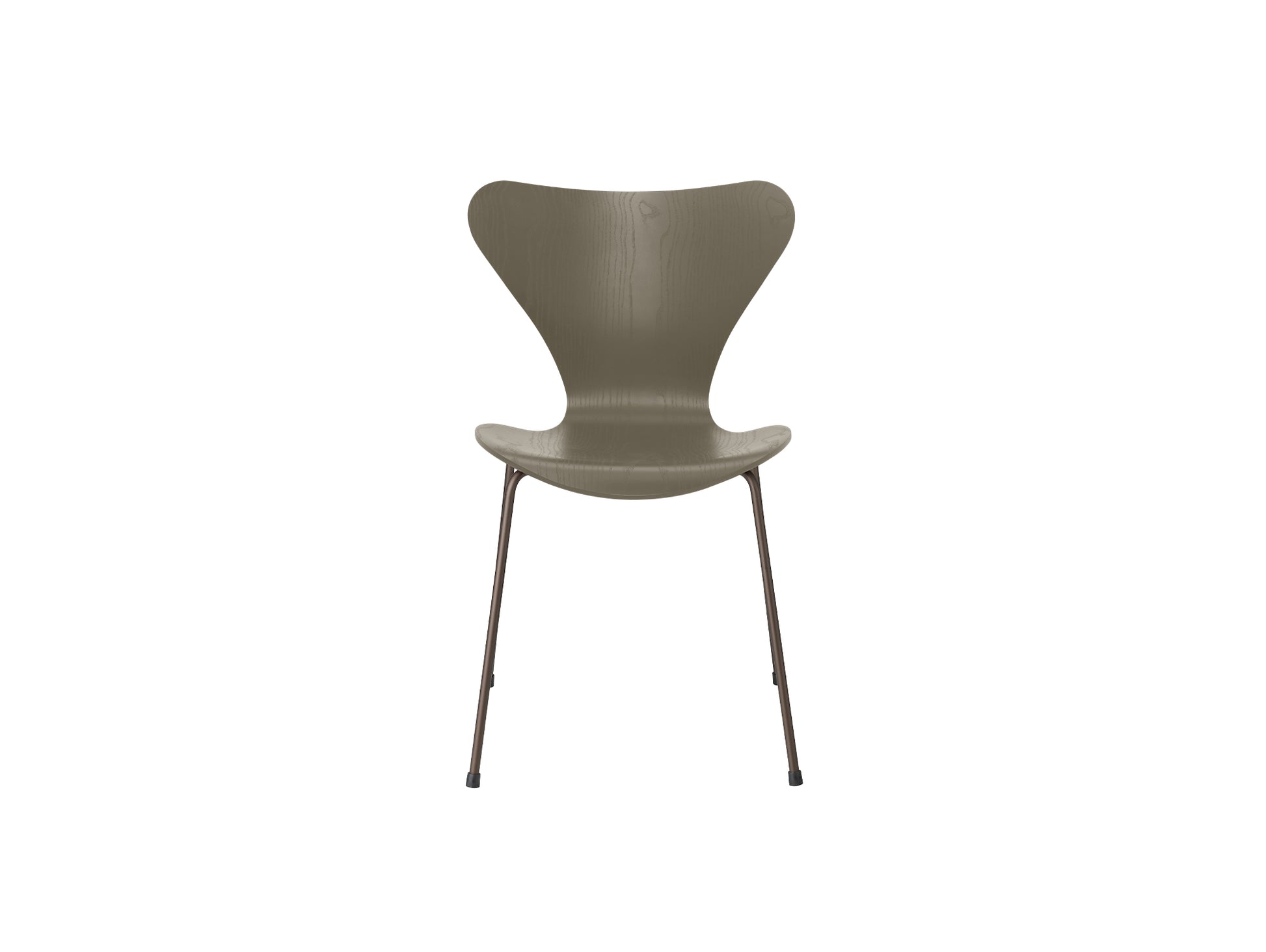 Series 7™ 3107 Dining Chair by Fritz Hansen - Olive Green Coloured Ash Veneer Shell / Brown Bronze Steel