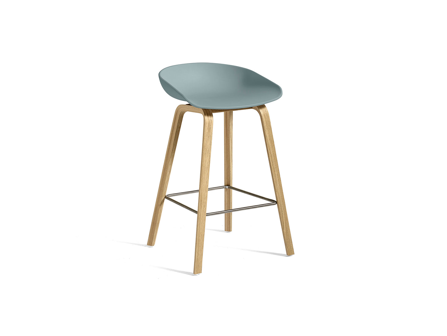 About A Stool AAS 32 by HAY - H 65cm / Dusty Blue Shell / Lacquered Oak Base