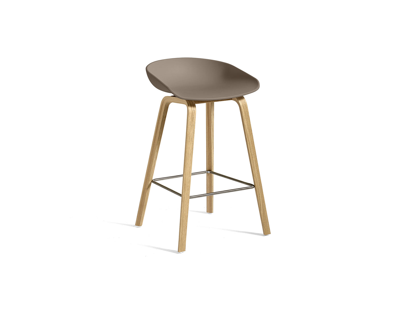 About A Stool AAS 32 by HAY - H 65cm / Khaki Shell / Lacquered Oak Base