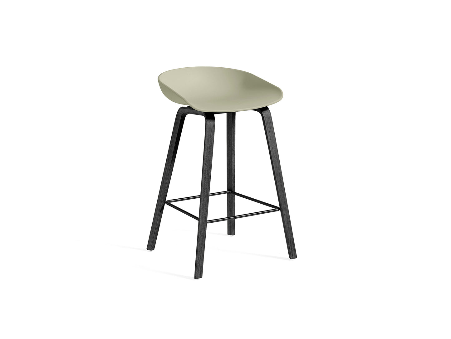 About A Stool AAS 32 by HAY - H 65cm / Dusty Green Shell / Black Lacquered Oak Base