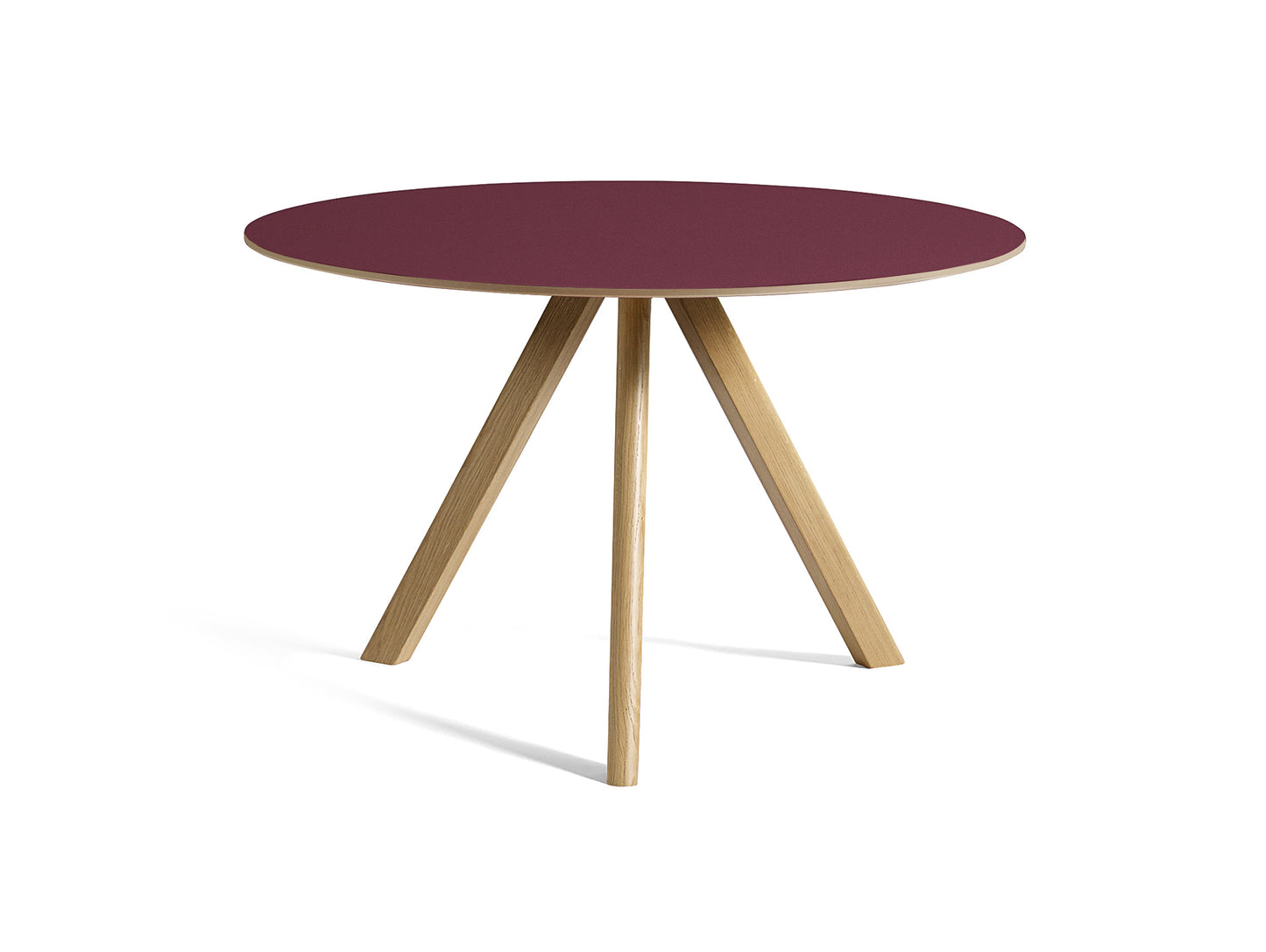 CPH 20 by HAY - Diameter: 120 cm / Lacquered Oak (Water-Based) / Burgundy Linoleum Tabletop