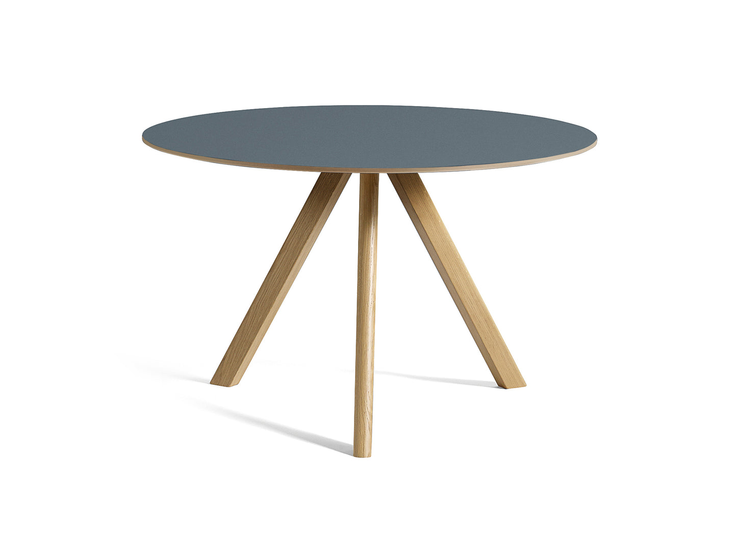 CPH 20 by HAY - Diameter: 120 cm / Lacquered Oak (Water-Based) / Smokey Blue Linoleum Tabletop