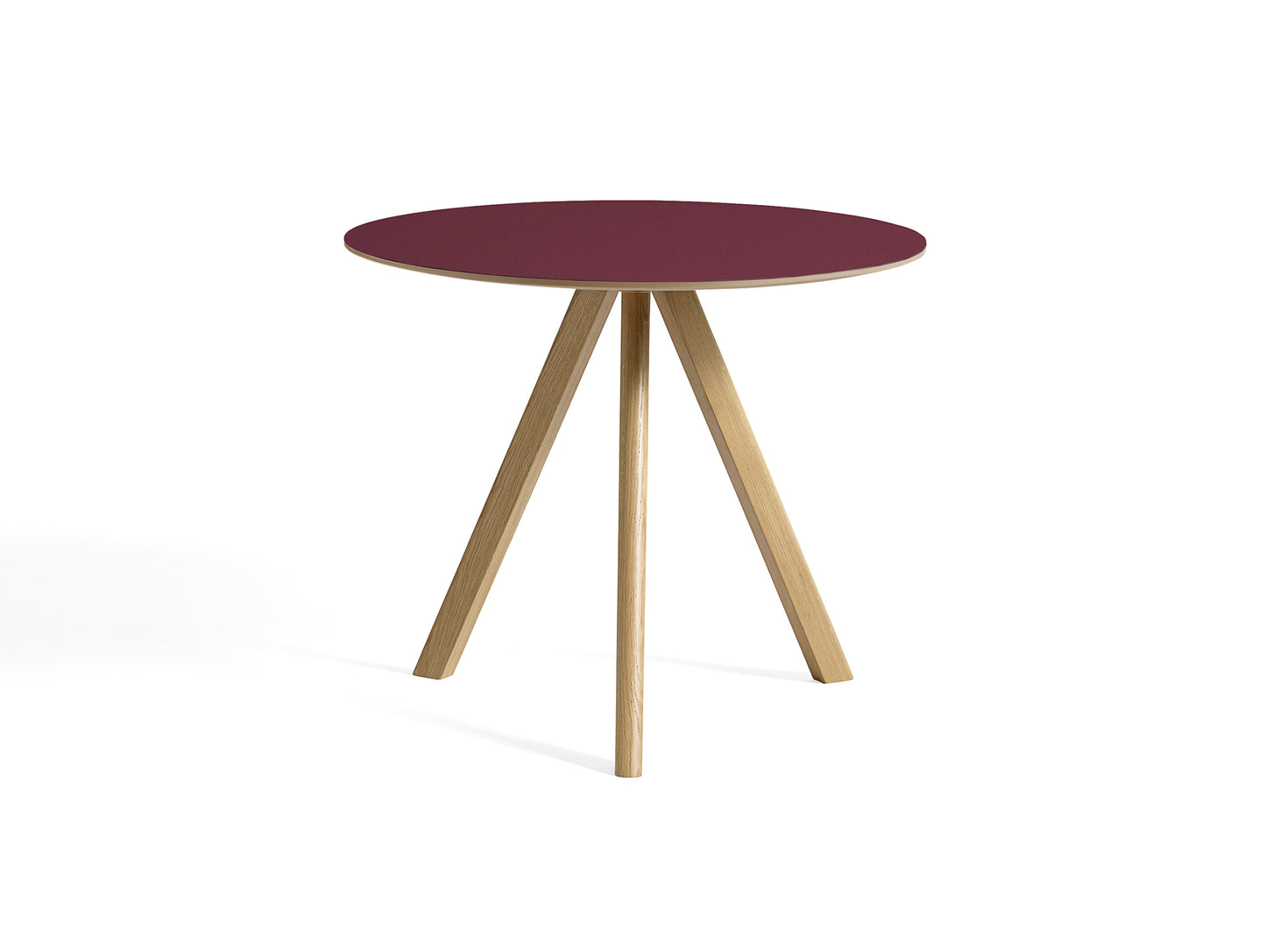CPH 20 by HAY - Diameter: 90 cm / Lacquered Oak (Water-Based) / Burgundy Linoleum Tabletop