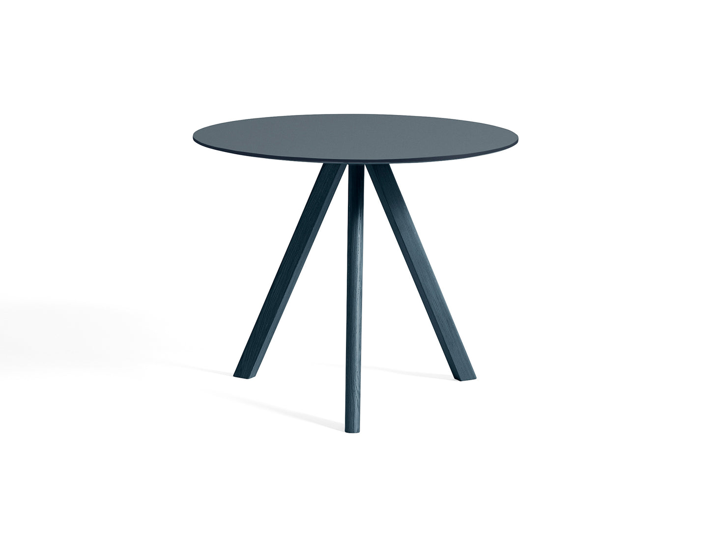 CPH 20 by HAY - Diameter: 90 cm / Deep Blue Lacquered Oak (Water-Based) / Smokey Blue Linoleum Tabletop
