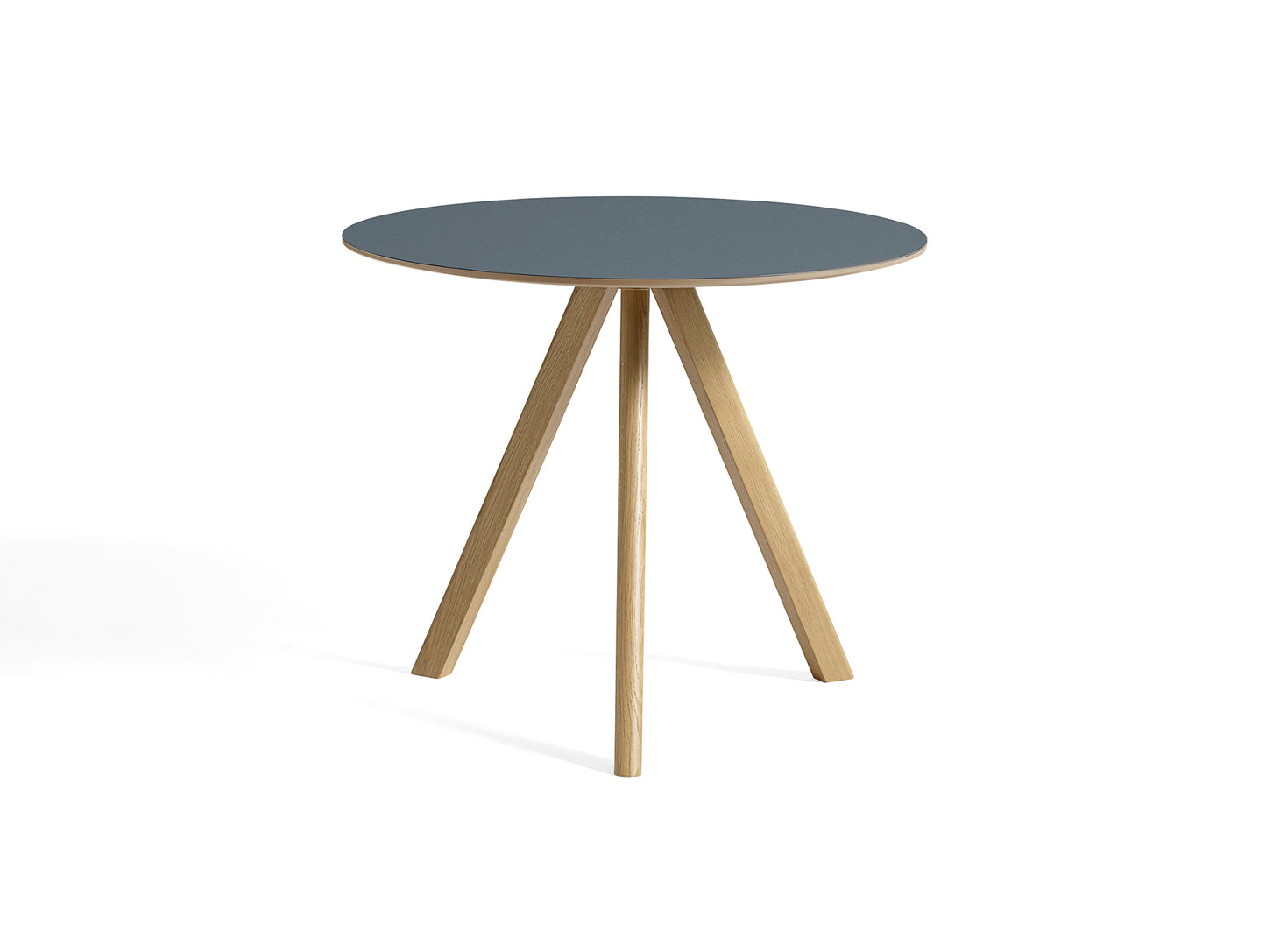 CPH 20 by HAY - Diameter: 90 cm / Lacquered Oak (Water-Based) / Smokey Blue Linoleum Tabletop