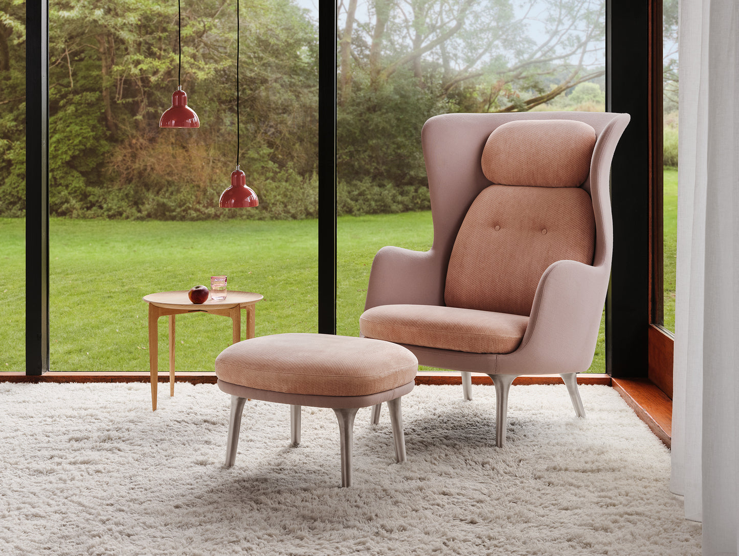 Ro Lounge Chair - Mixed Upholstery by Fritz Hansen - Brushed Aluminium Base (JH1) / Shell: Steelcut 3 605 / Cushions: Nabis 0011