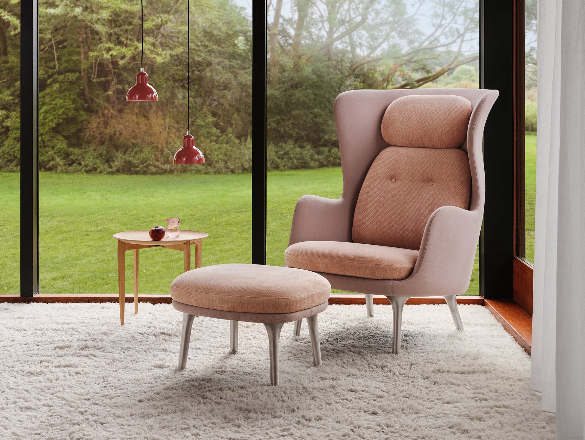 Ro Lounge Chair - Mixed Upholstery by Fritz Hansen - Brushed Aluminium Base (JH1) / Shell: Steelcut 3 605 / Cushions: Nabis 0011