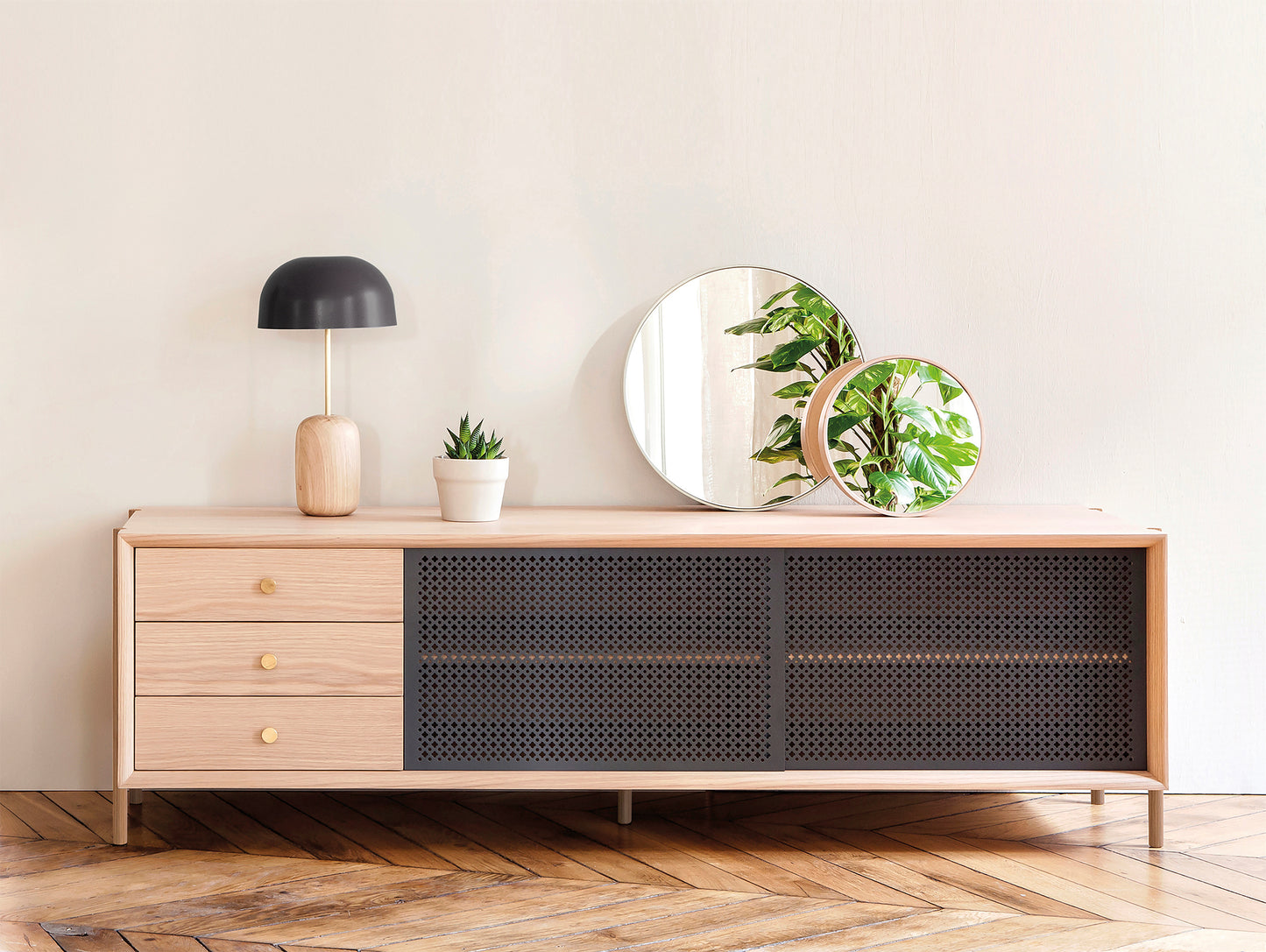 Gabin Low Sideboard by Harto - Oak / Slate Grey