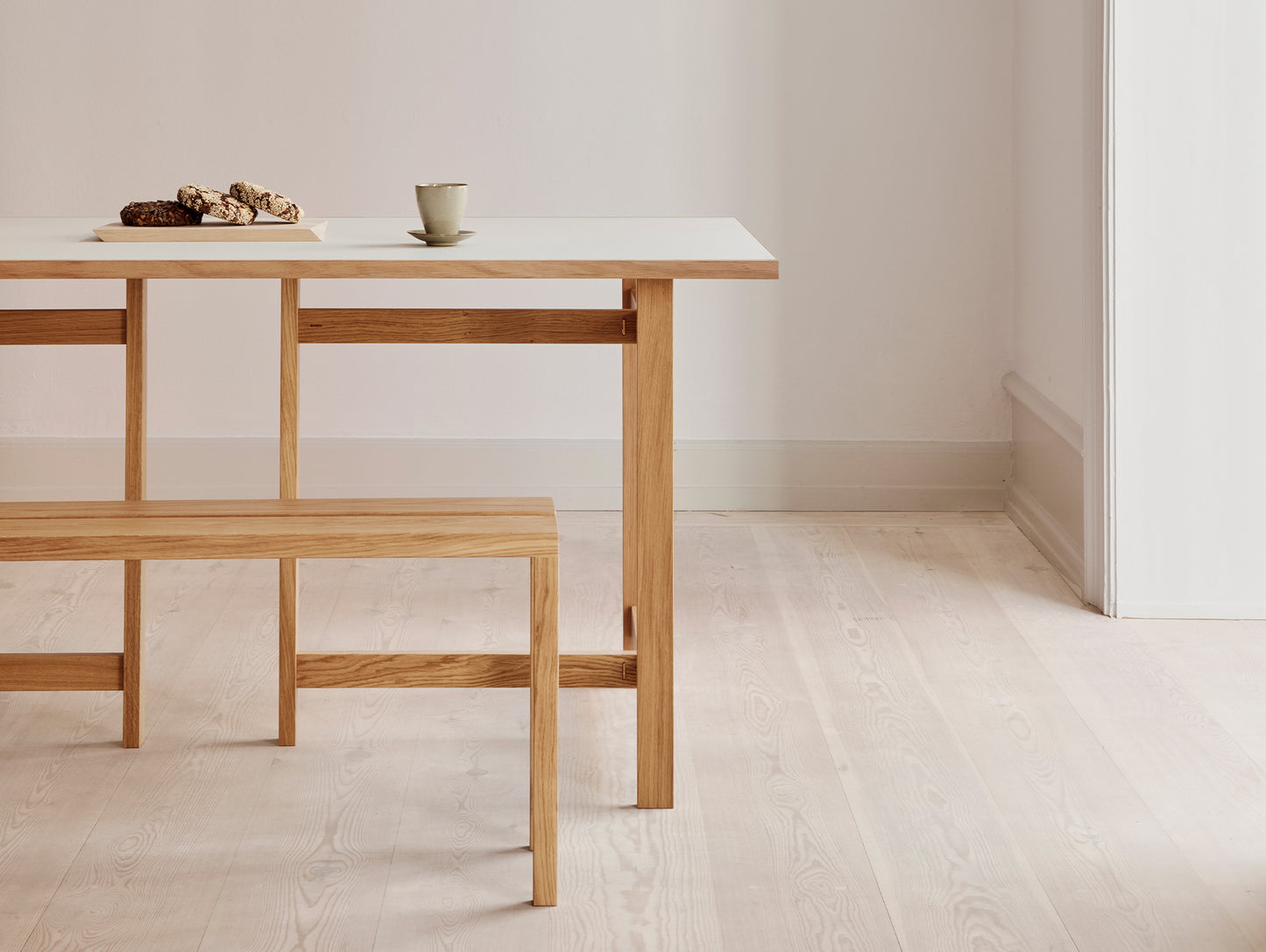 Rectangular Dining Table (Linoleum Tabletop) by Moebe - Length: 160 cm / Warm Beige