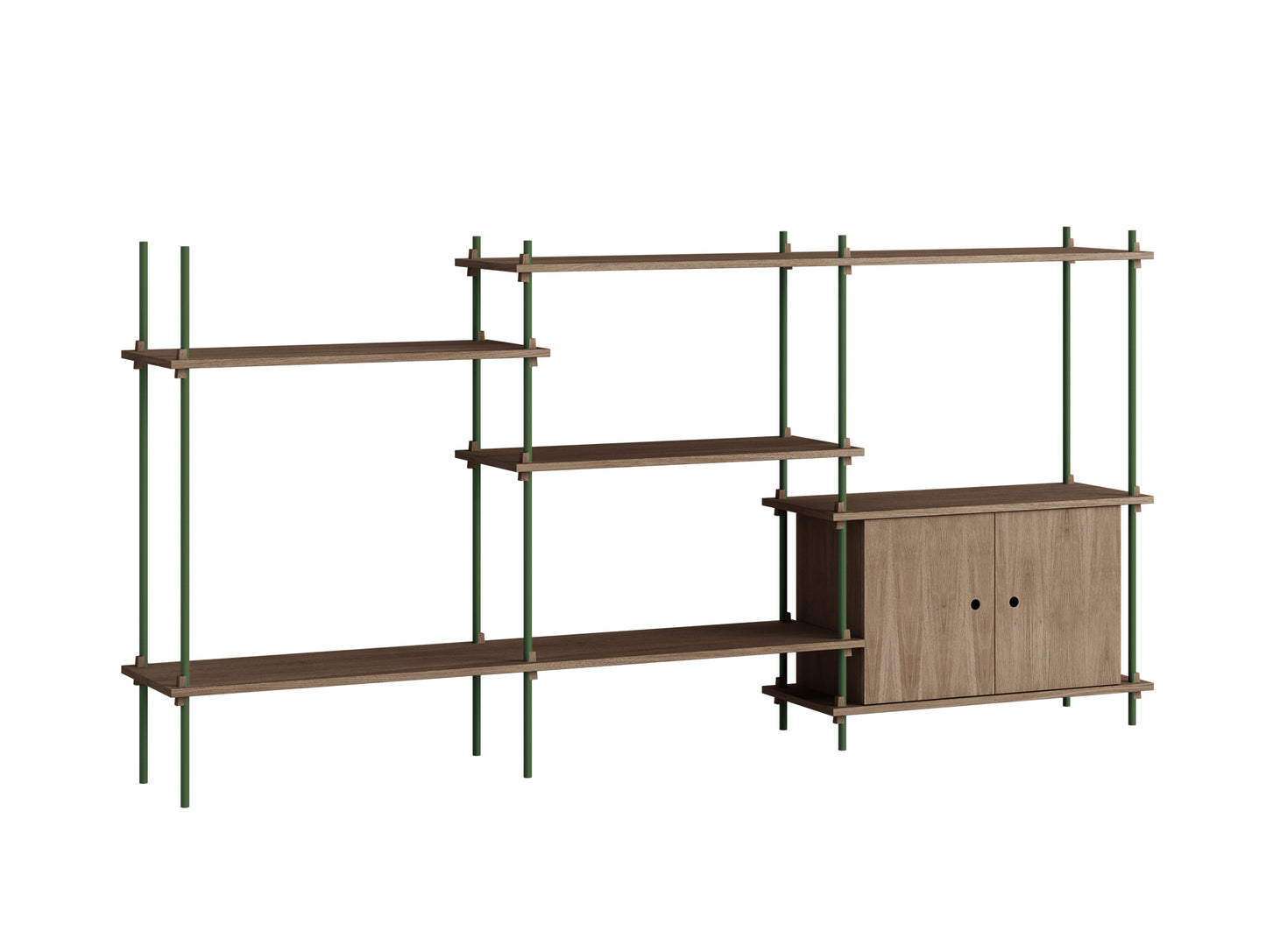 Moebe Shelving System - S.115.3.B Set in Pine Green / Smoked Oak