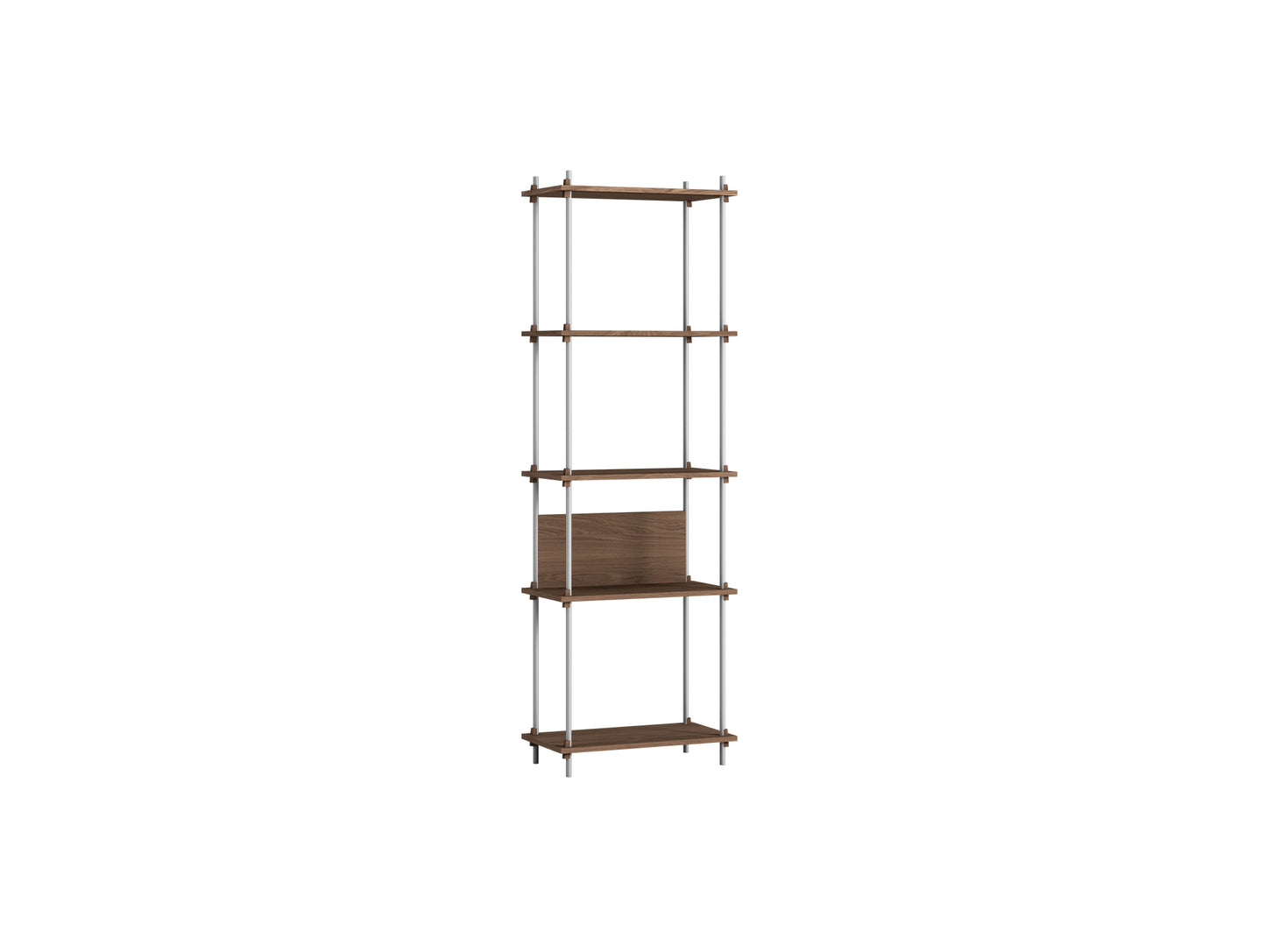 Shelving System Sets (200 cm) by Moebe / S.200.1.I / Stainless Steel Uprights / Smoked Oak