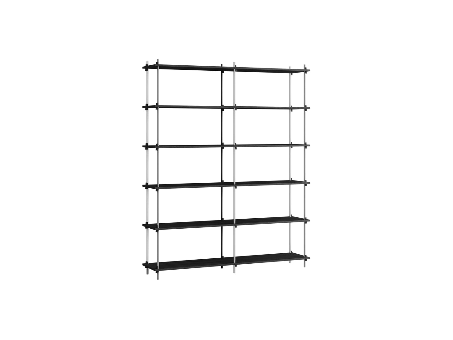 Shelving System Sets (200 cm) by Moebe / S.200.2.B / Stainless Steel Uprights / Black Painted Oak