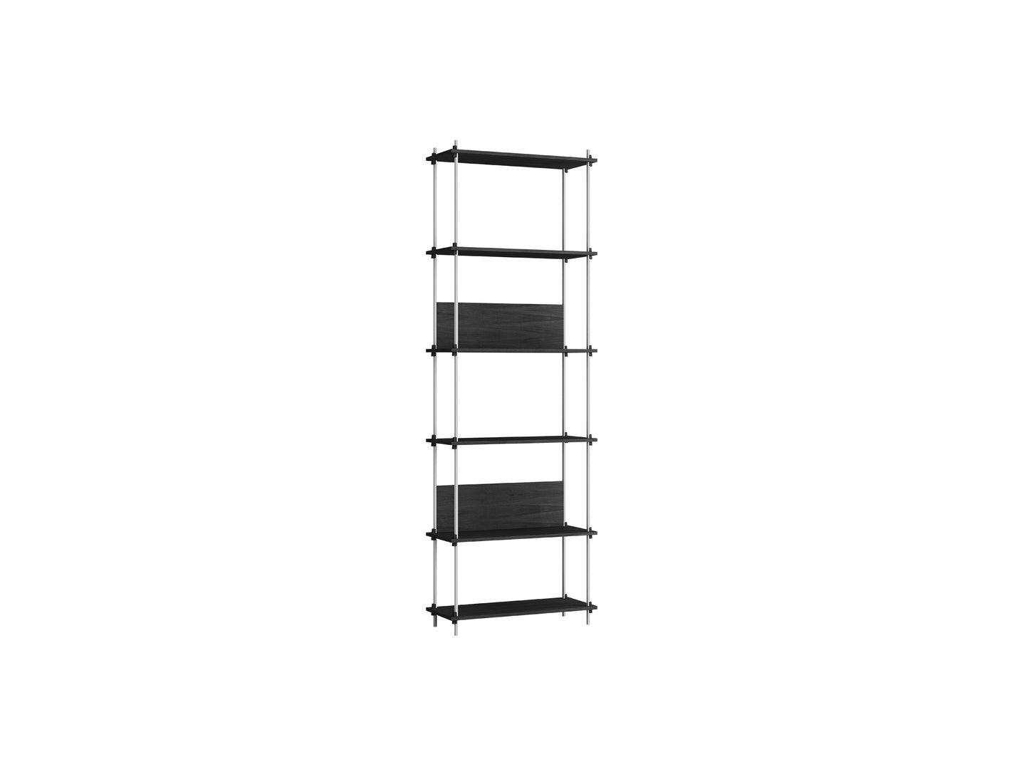 Shelving System Sets (255 cm) by Moebe / S.255.1.A / Stainless Steel Uprights / Black Painted Oak