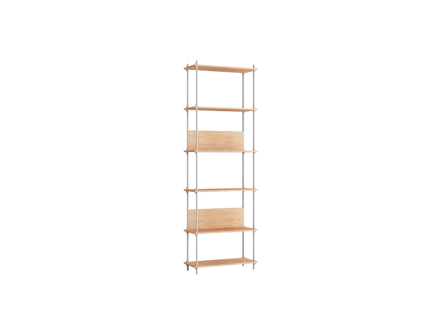 Shelving System Sets (255 cm) by Moebe / S.255.1.A / Stainless Steel Uprights / Oiled Oak