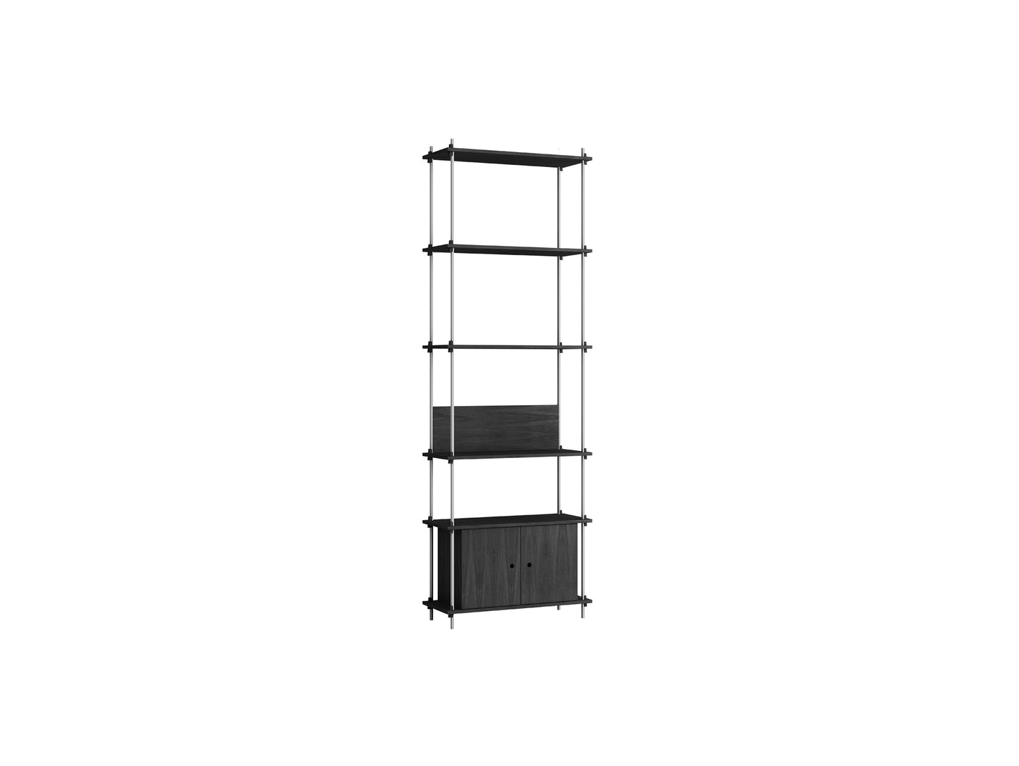 Shelving System Sets (255 cm) by Moebe / S.255.1.B / Stainless Steel Uprights / Black Painted Oak