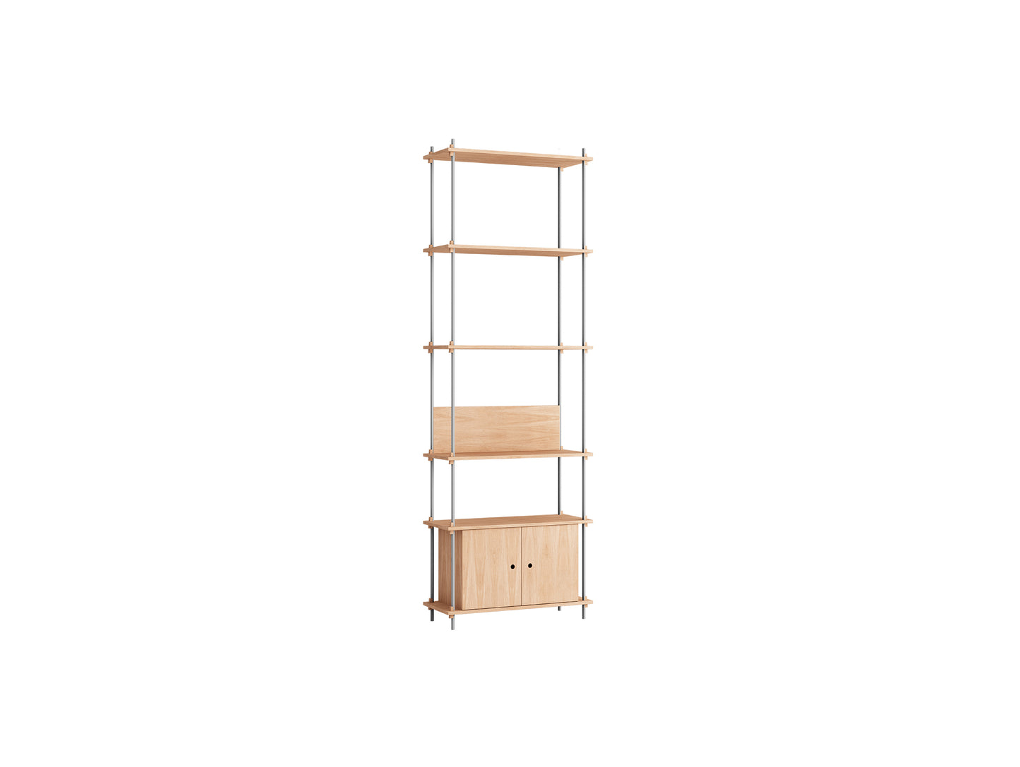Shelving System Sets (200 cm) by Moebe / S.255.1.B / Stainless Steel Uprights / Oiled Oak