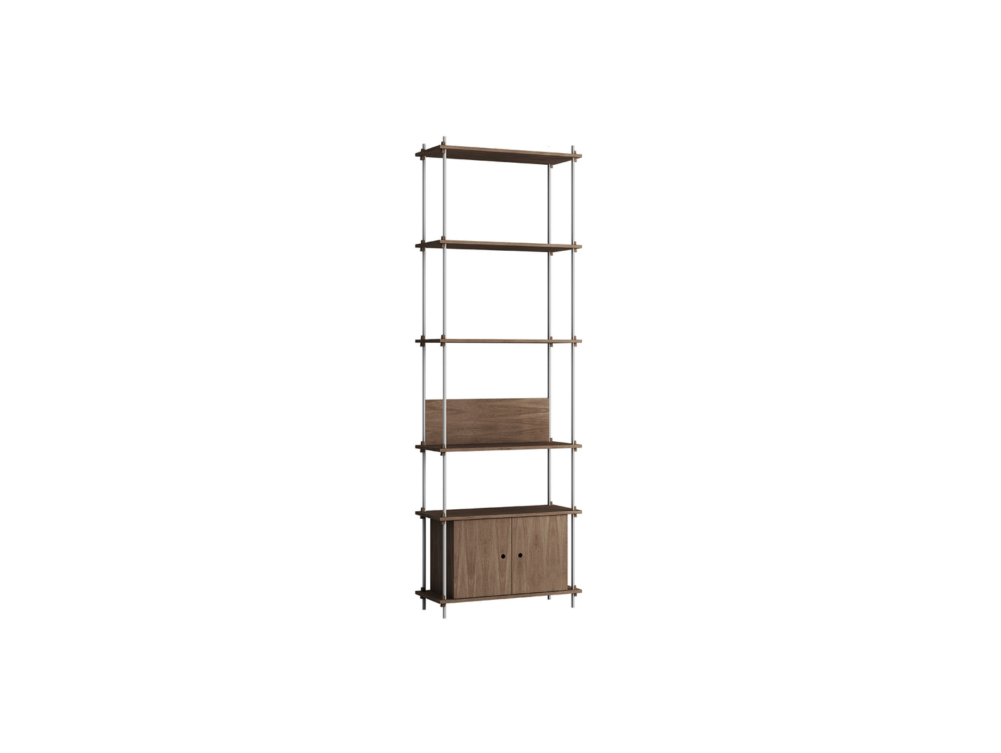 Shelving System Sets (255 cm) by Moebe / S.255.1.B / Stainless Steel Uprights / Smoked Oak