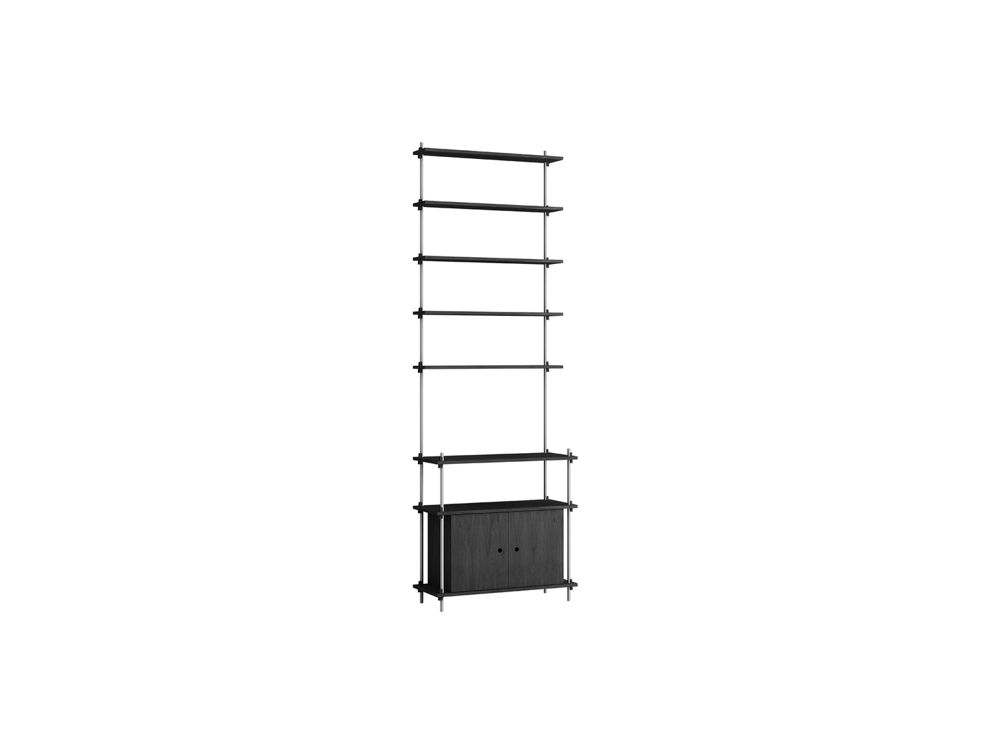 Shelving System Sets (255 cm) by Moebe / S.255.1.C / Stainless Steel Uprights / Black Painted Oak