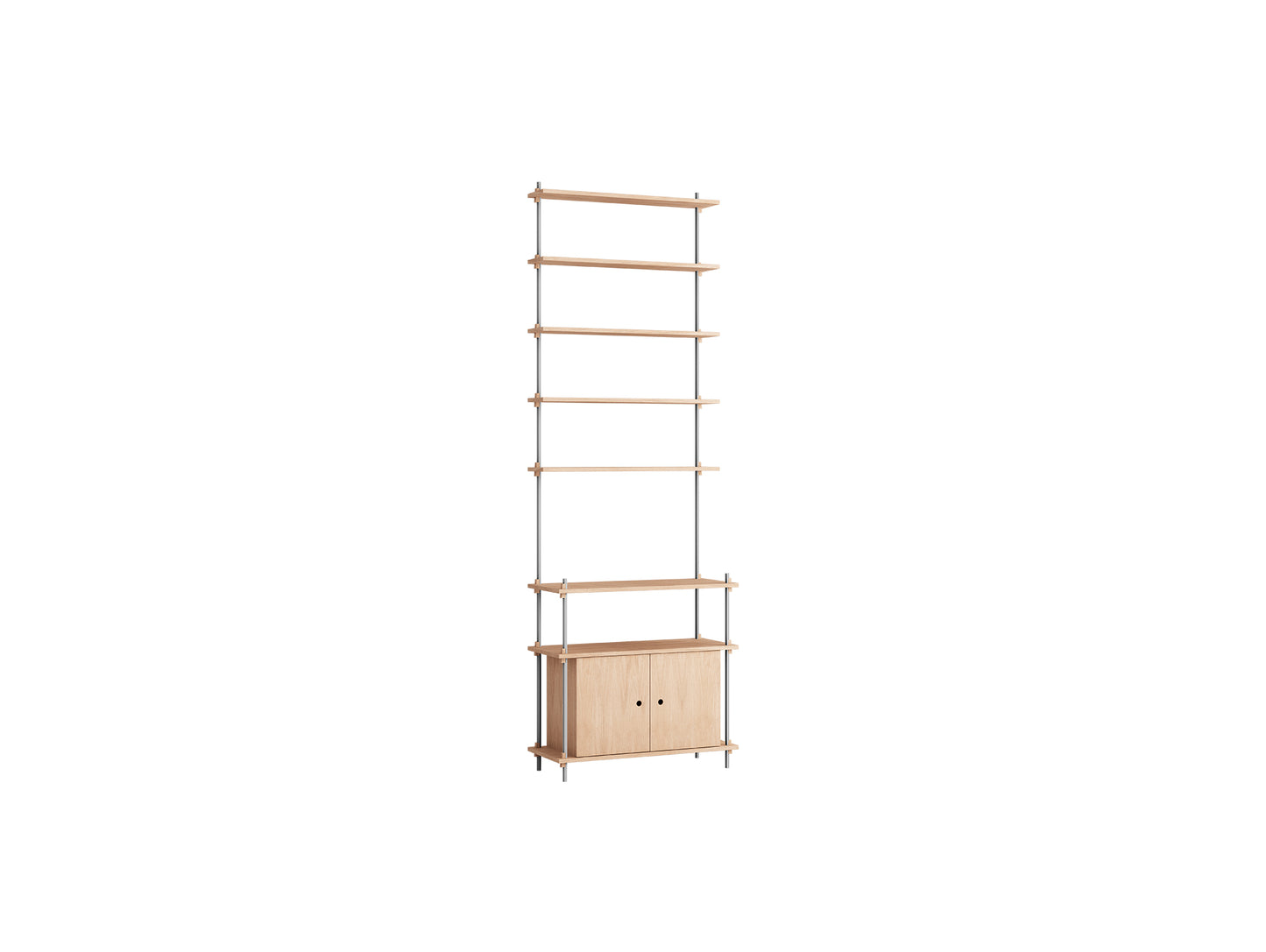 Shelving System Sets (255 cm) by Moebe / S.255.1.C / Stainless Steel Uprights / Oiled Oak