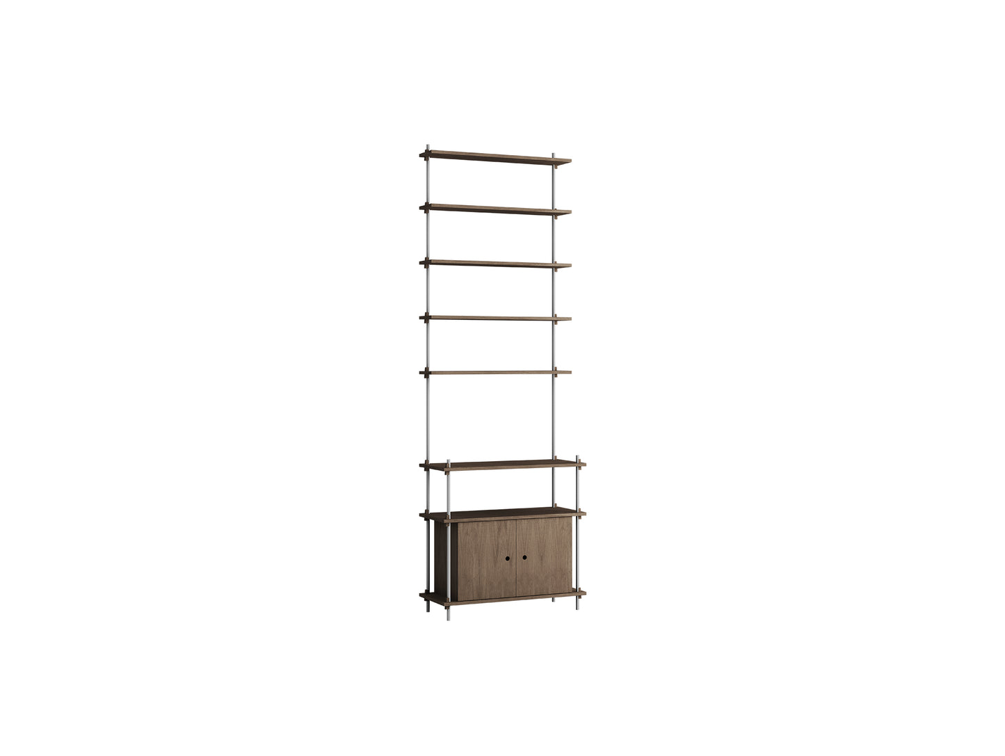 Shelving System Sets (255 cm) by Moebe / S.255.1.C / Stainless Steel Uprights / Smoked Oak