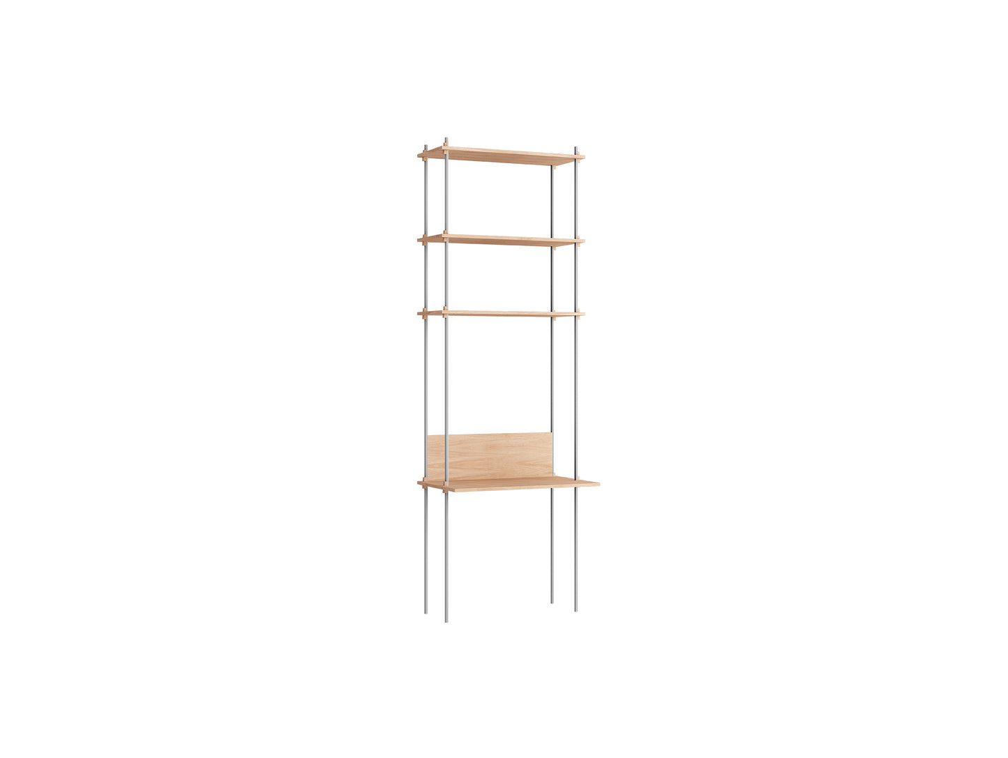 Shelving System Sets (255 cm) by Moebe / S.255.1.D / Stainless Steel Uprights / Oiled Oak