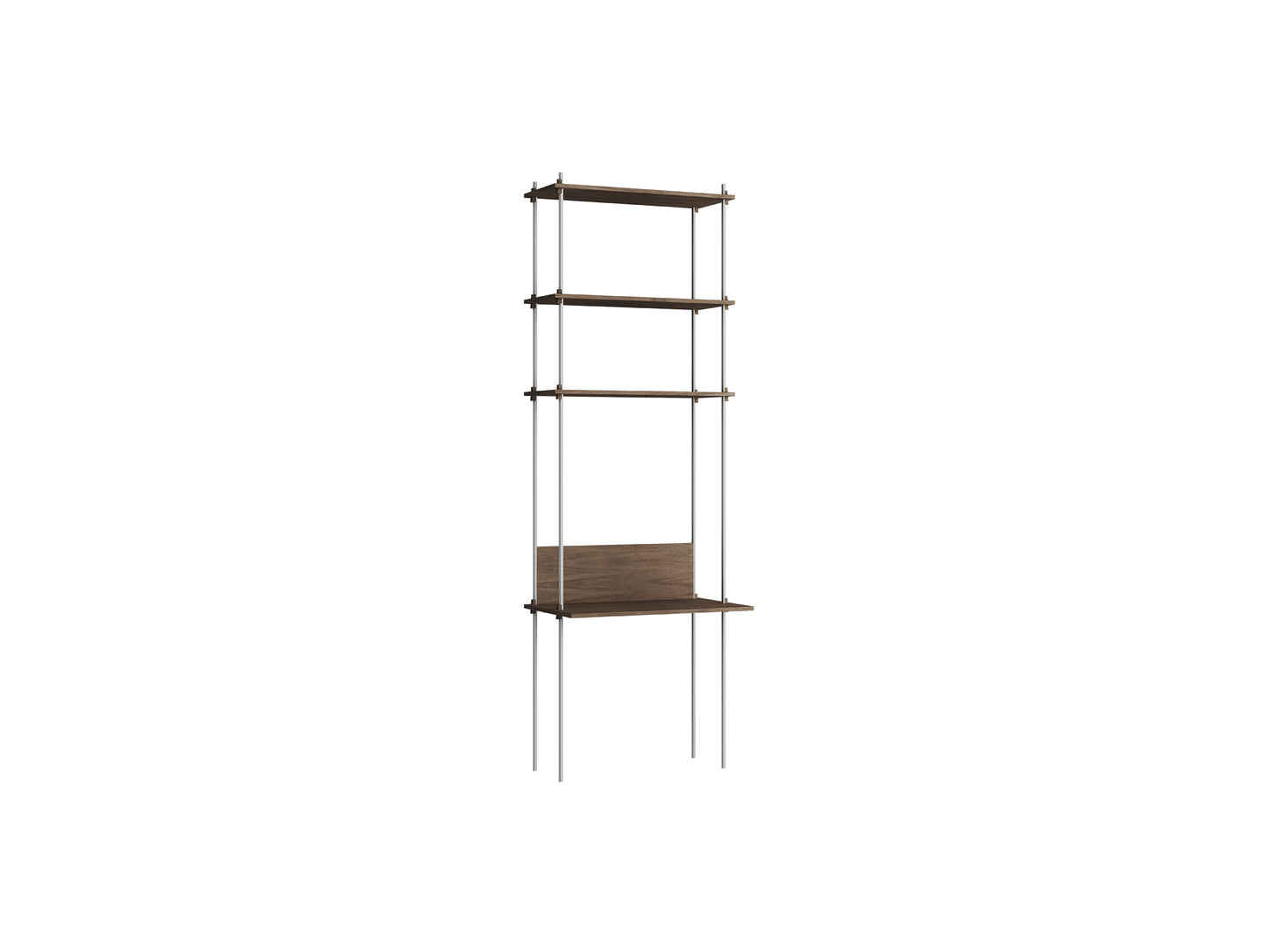 Shelving System Sets (255 cm) by Moebe / S.255.1.D / Stainless Steel Uprights / Smoked Oak