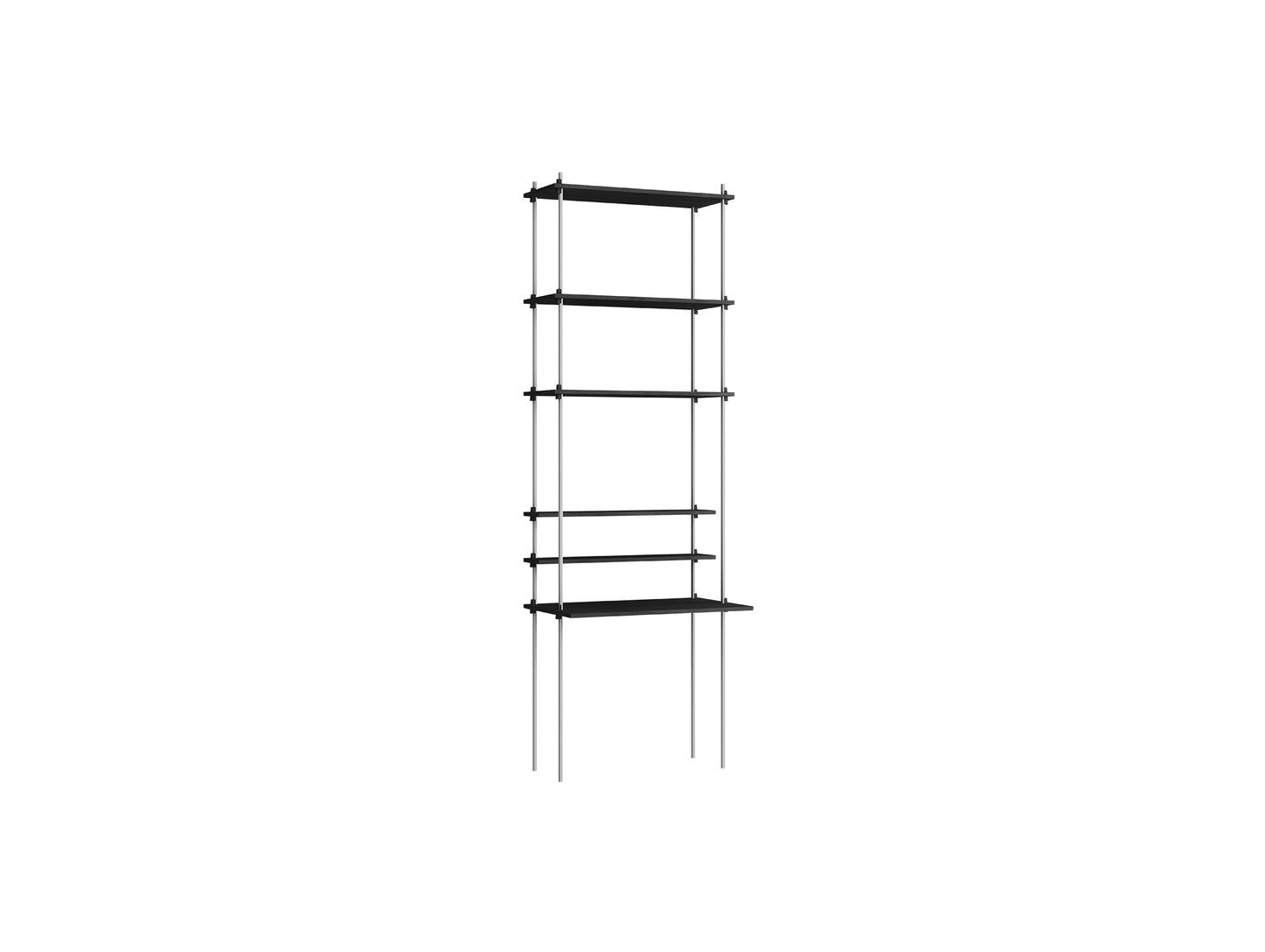 Shelving System Sets (255 cm) by Moebe / S.255.1.E / Stainless Steel Uprights / Black Painted Oak