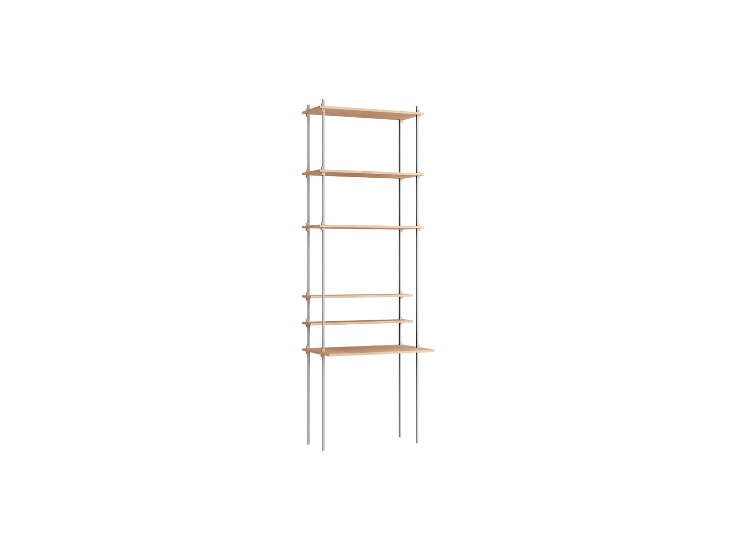 Shelving System Sets (255 cm) by Moebe / S.255.1.E / Stainless Steel Uprights / Oiled Oak