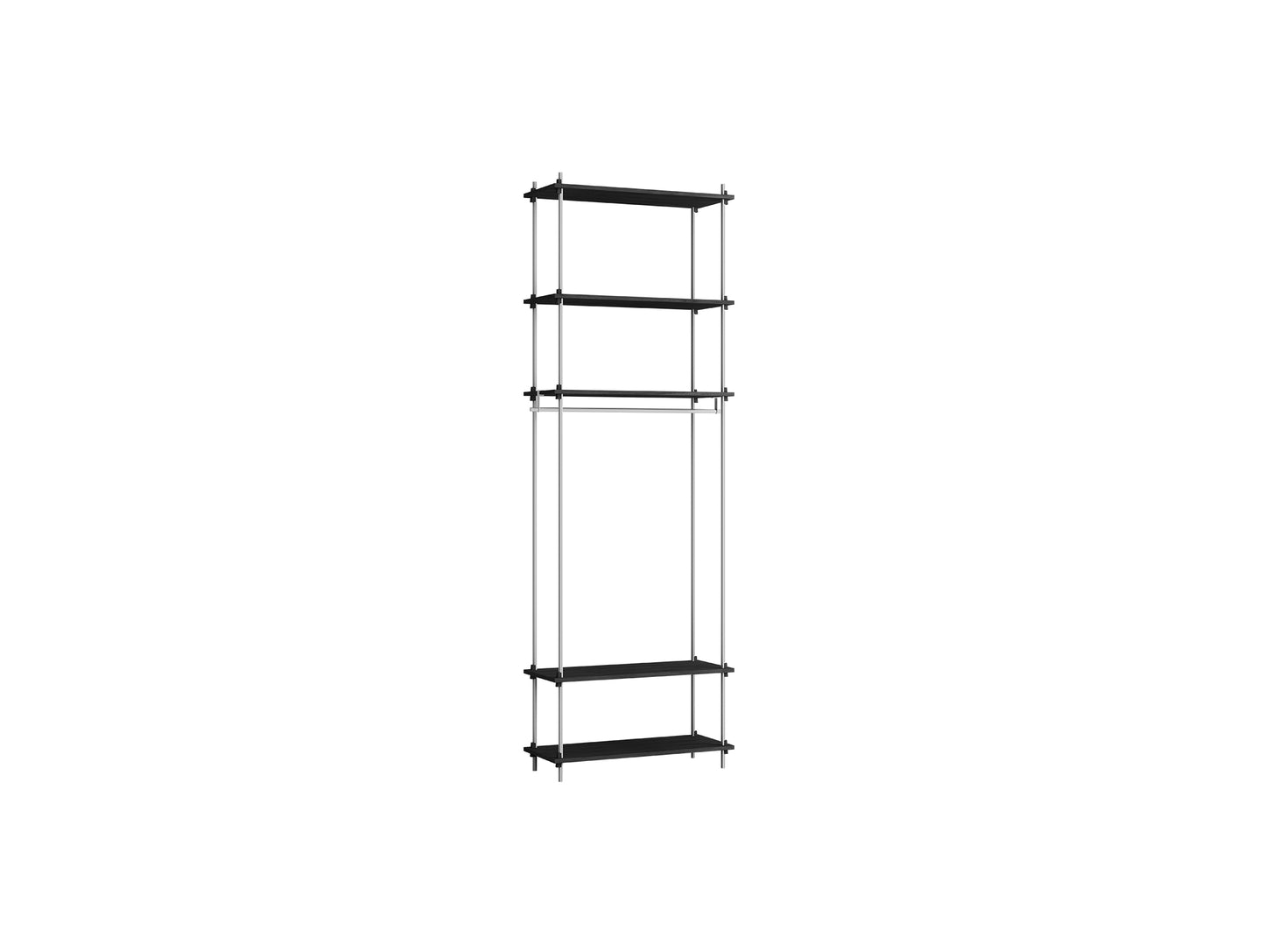 Shelving System Sets (255 cm) by Moebe / S.255.1.F / Stainless Steel Uprights / Black Painted Oak