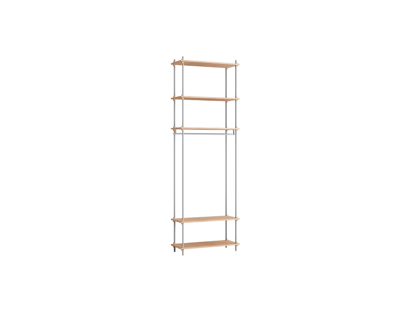 Shelving System Sets (255 cm) by Moebe / S.255.1.F / Stainless Steel Uprights / Oiled Oak