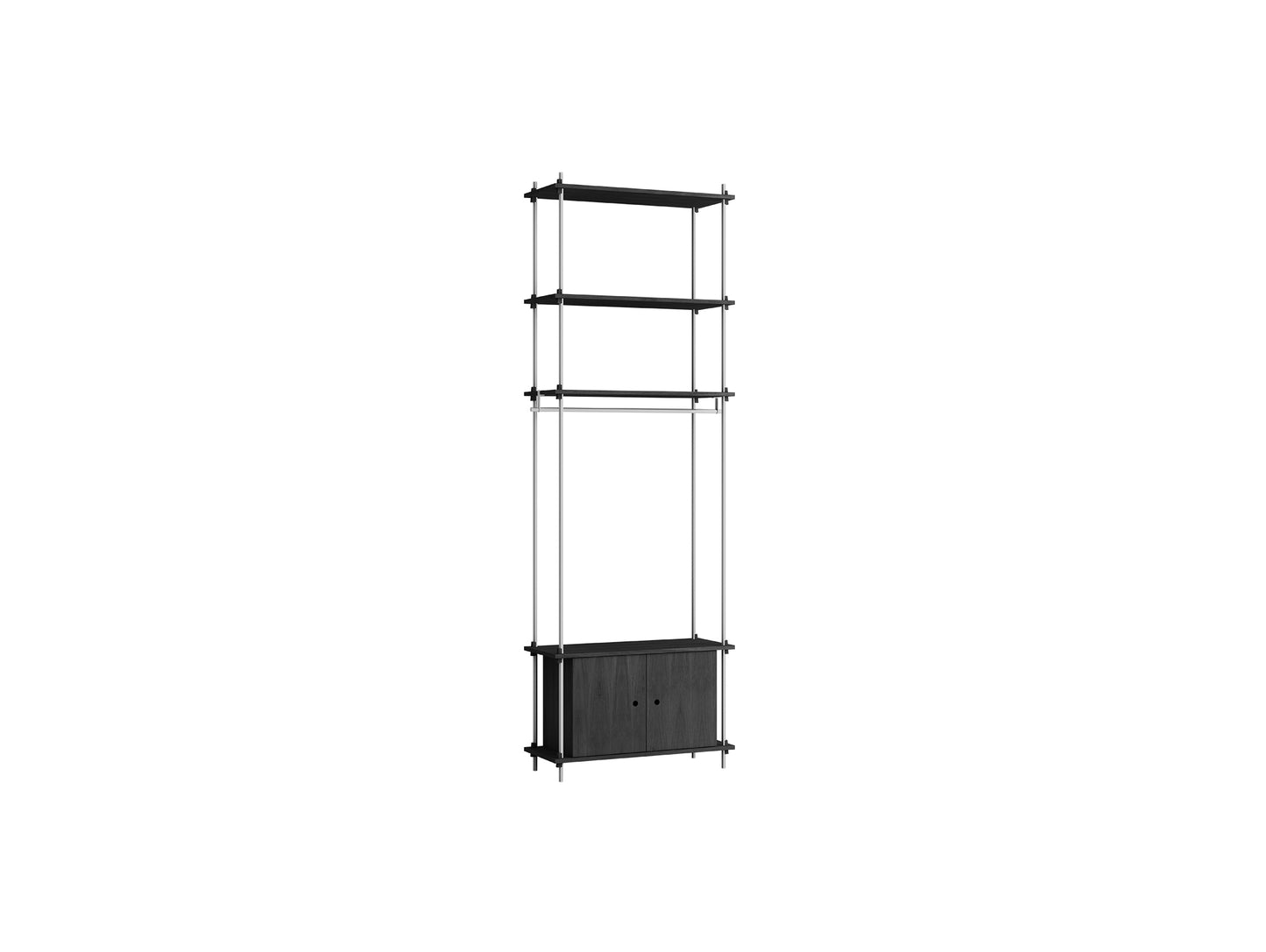 Shelving System Sets (255 cm) by Moebe / S.255.1.G / Stainless Steel Uprights / Black Painted Oak