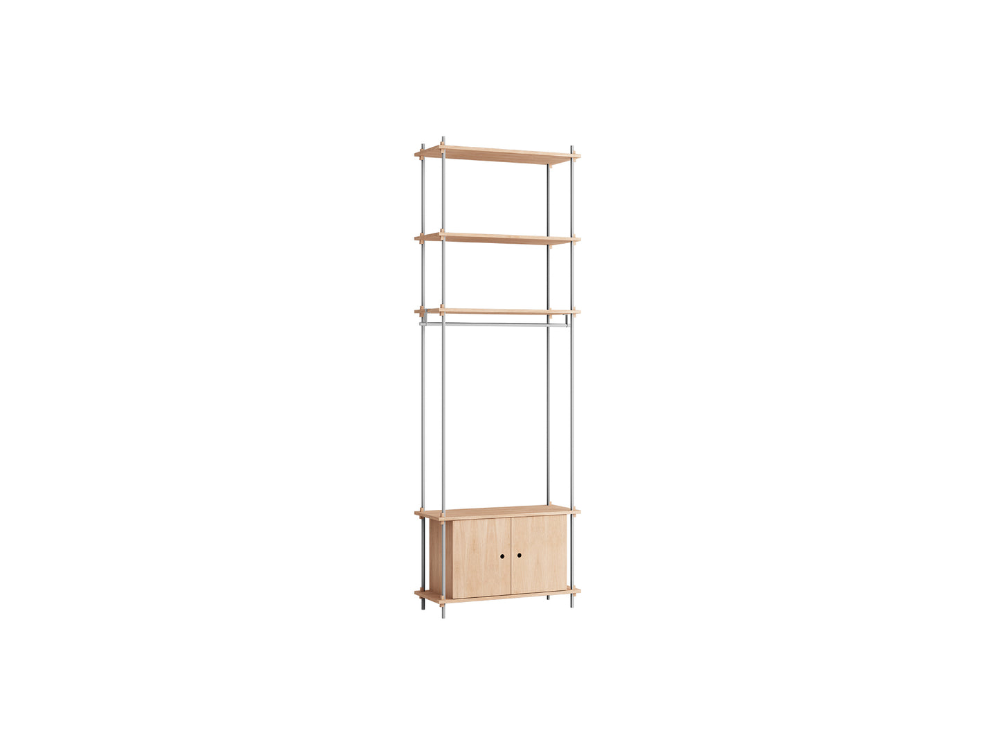 Shelving System Sets (255 cm) by Moebe / S.255.1.G / Stainless Steel Uprights / Oiled Oak