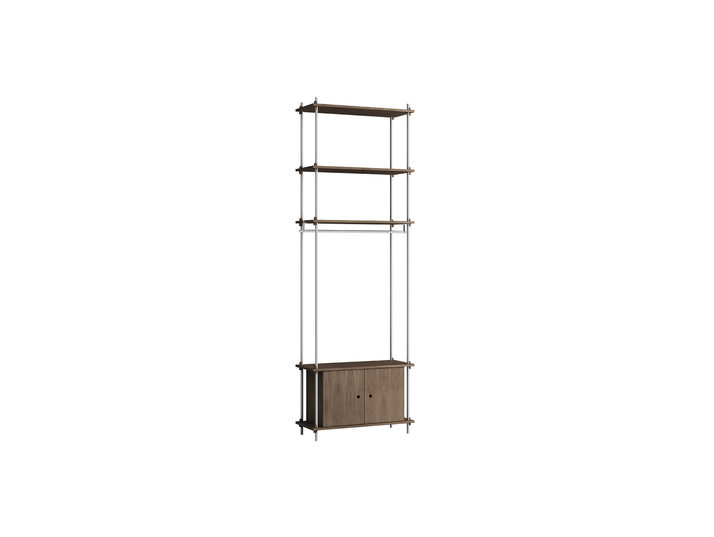 Shelving System Sets (255 cm) by Moebe / S.255.1.G / Stainless Steel Uprights / Smoked Oak