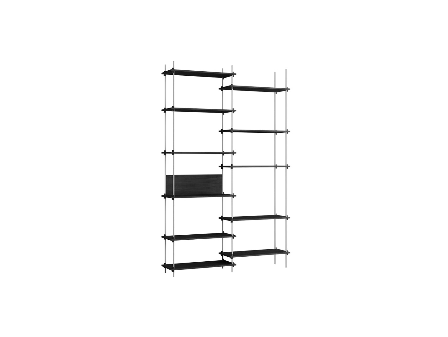 Shelving System Sets (255 cm) by Moebe / S.255.2.A / Stainless Steel Uprights / Black Painted Oak