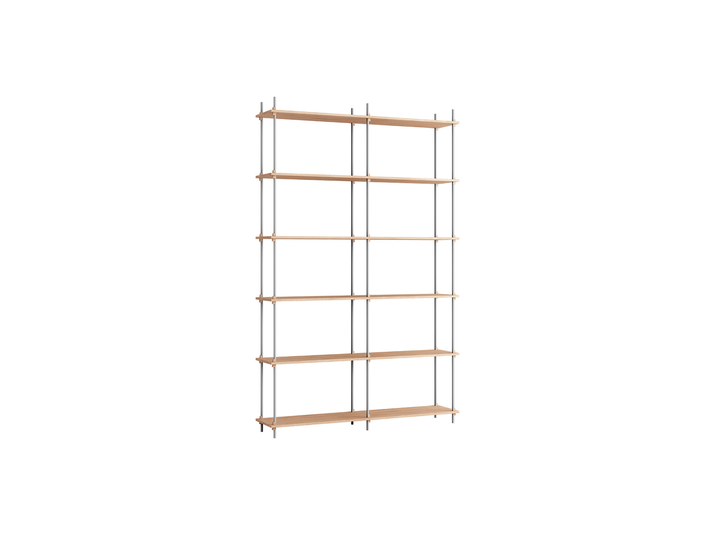 Shelving System Sets (255 cm) by Moebe / S.255.2.B / Stainless Steel Uprights / Oiled Oak