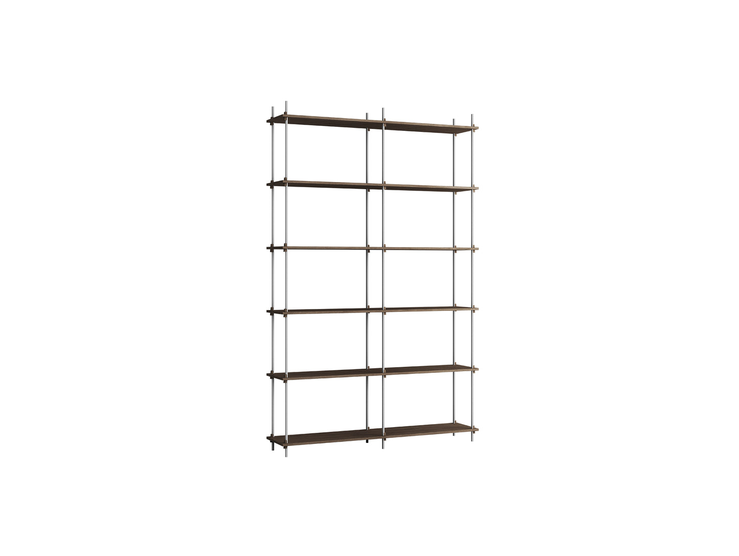 Shelving System Sets (255 cm) by Moebe / S.255.2.B / Stainless Steel Uprights / Smoked Oak