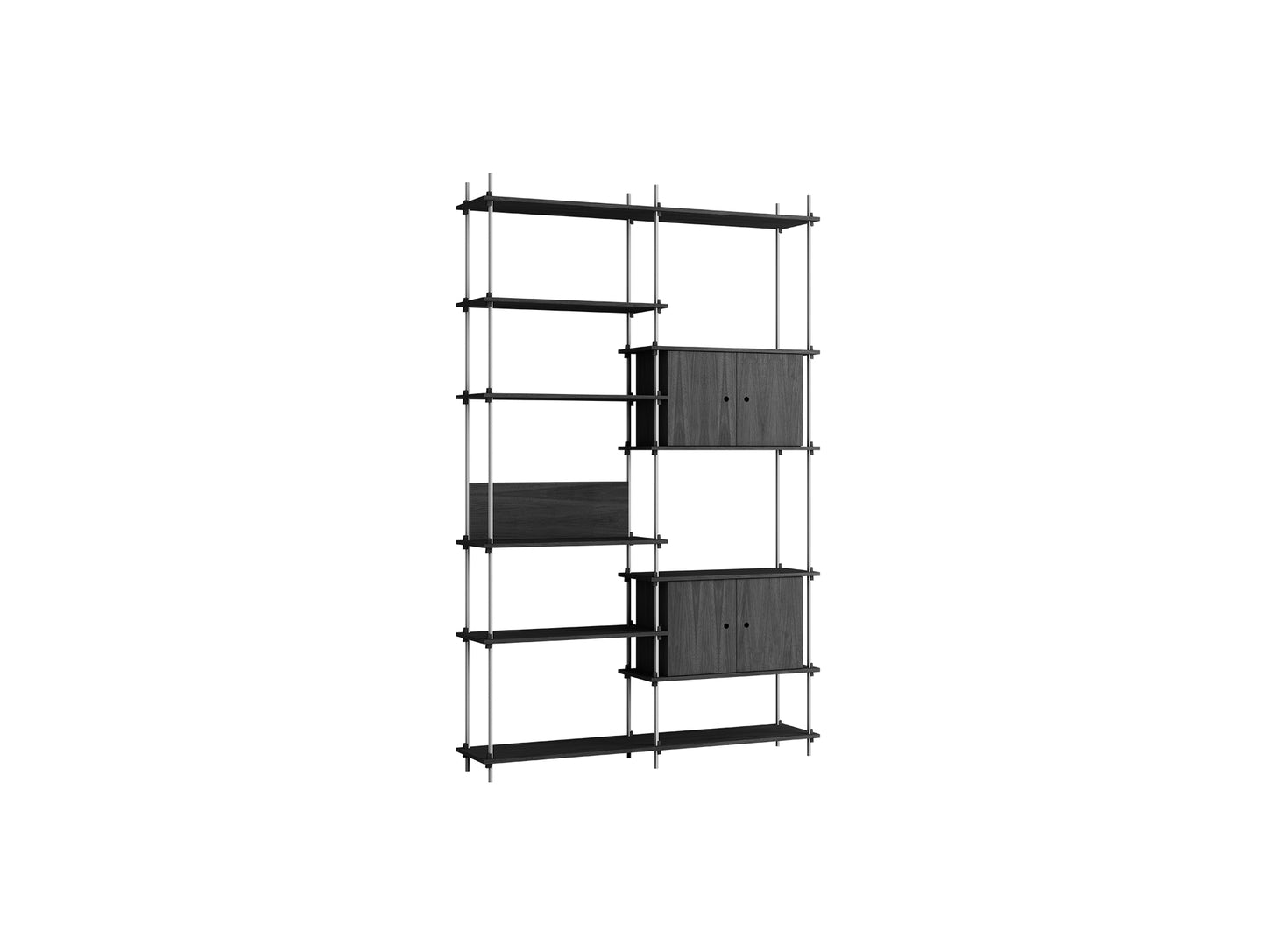 Shelving System Sets (255 cm) by Moebe / S.255.2.C / Stainless Steel Uprights / Black Painted Oak