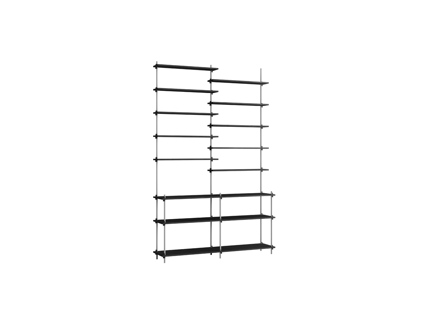 Shelving System Sets (255 cm) by Moebe / S.255.2.D / Stainless Steel Uprights / Black Painted Oak