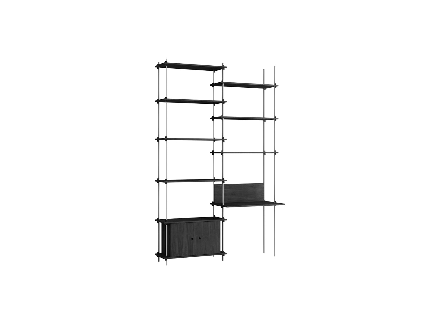 Shelving System Sets (255 cm) by Moebe / S.255.2.E / Stainless Steel Uprights / Black Painted Oak