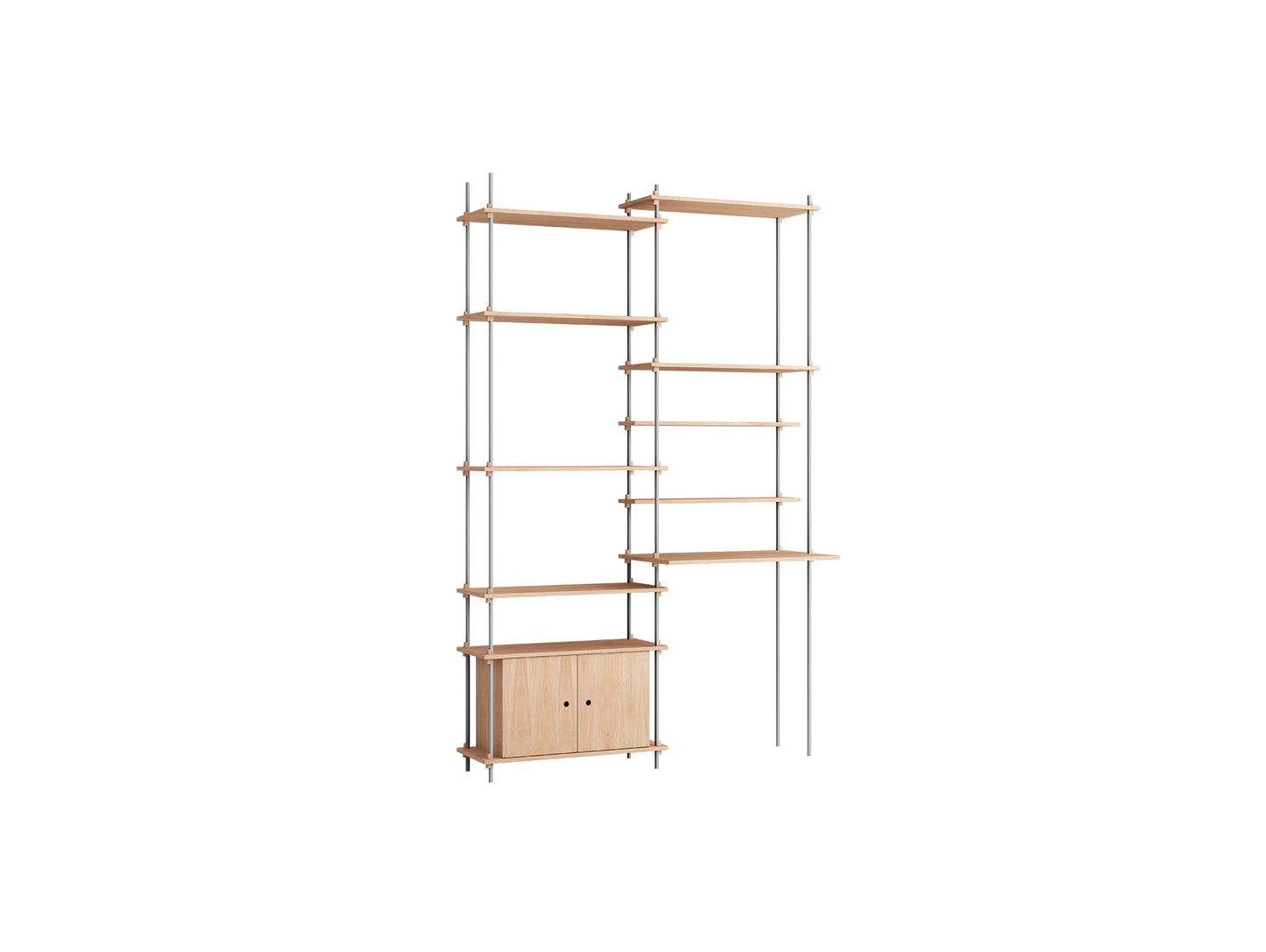 Shelving System Sets (255 cm) by Moebe / S.255.2.F / Stainless Steel Uprights / Oiled Oak
