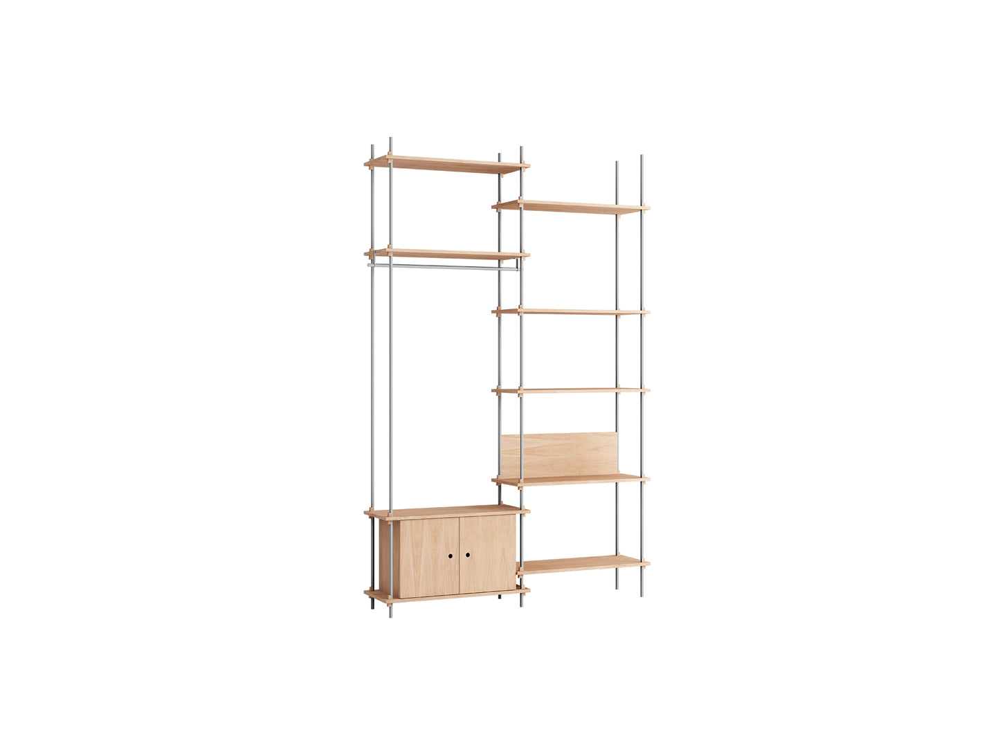 Shelving System Sets (255 cm) by Moebe / S.255.2.G / Stainless Steel Uprights / Oiled Oak