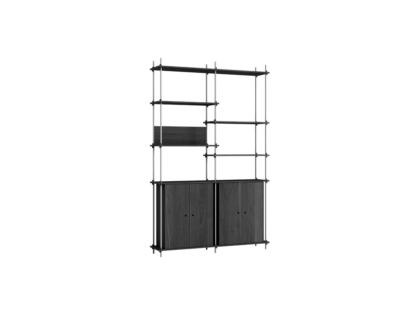 Shelving System Sets (255 cm) by Moebe / S.255.2.H / Stainless Steel Uprights / Black Painted Oak