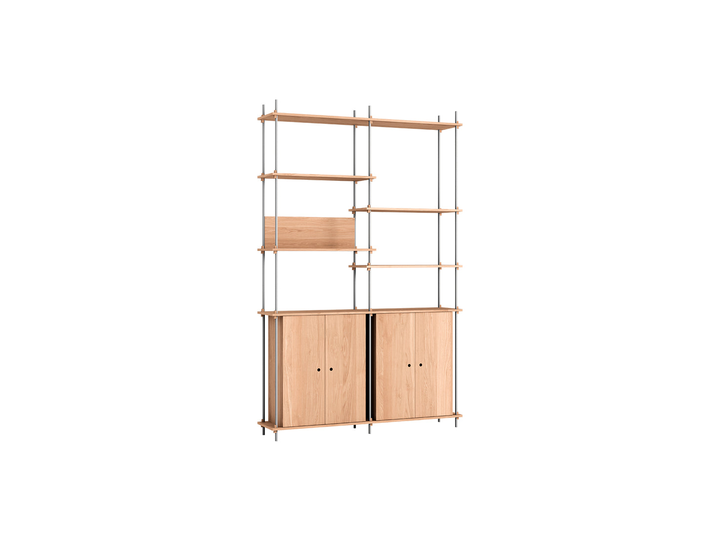 Shelving System Sets (255 cm) by Moebe / S.255.2.H / Stainless Steel Uprights / Oiled Oak