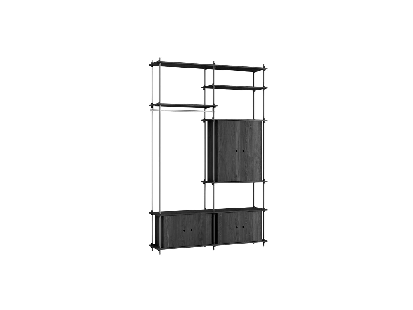 Shelving System Sets (255 cm) by Moebe / S.255.2.J / Stainless Steel Uprights / Black Painted Oak
