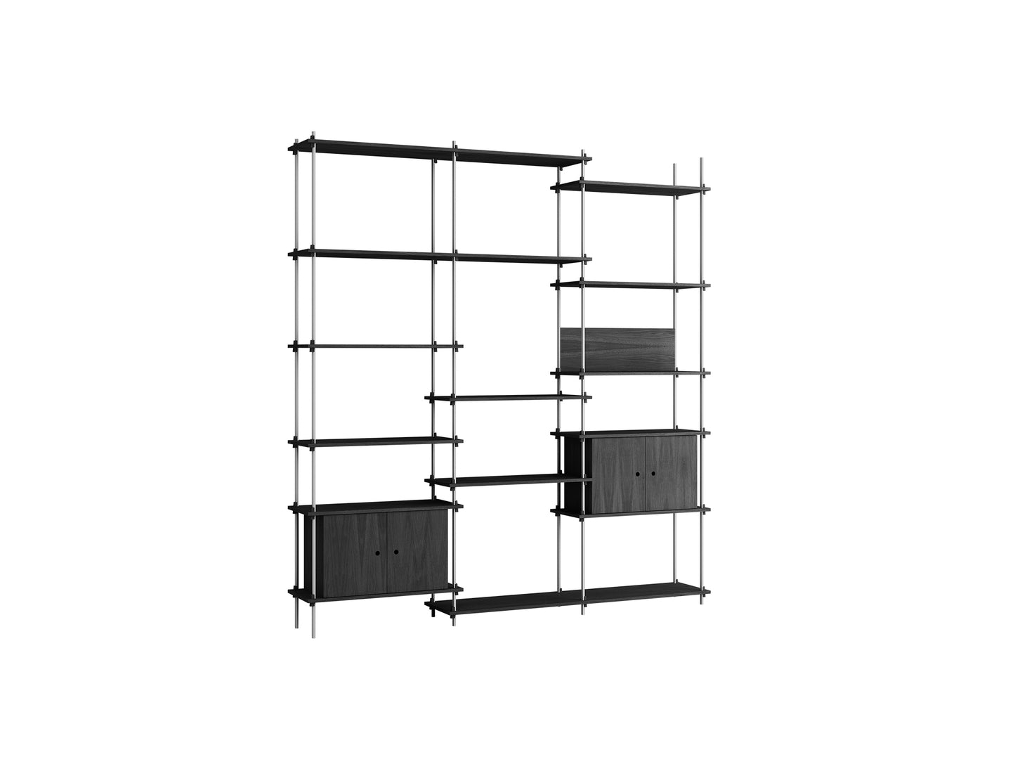 Shelving System Sets (255 cm) by Moebe / S.255.3.B / Stainless Steel Uprights / Black Painted Oak
